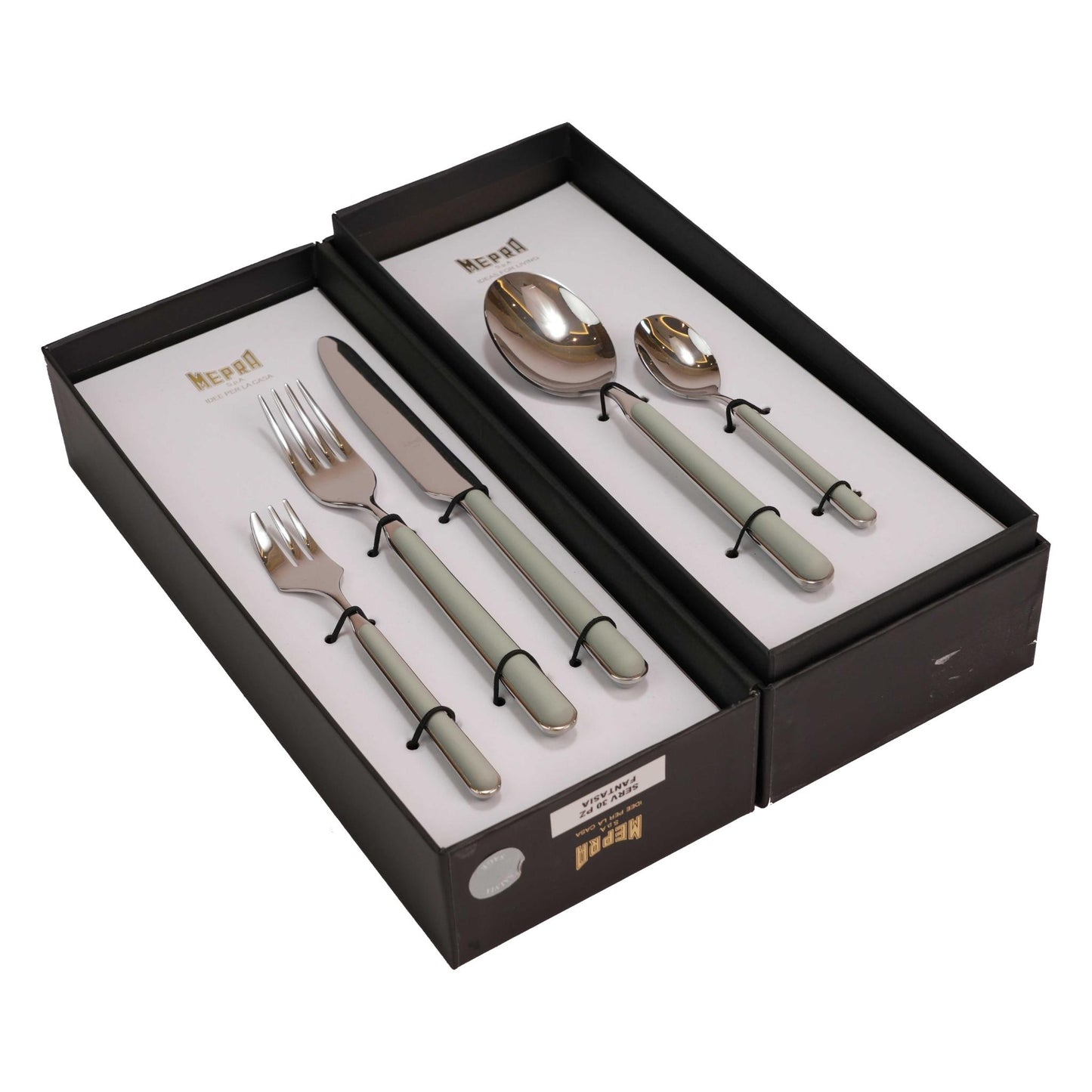 CUTLERY SET 30 PCS / SILVER COLOR AND MUTED GREEN