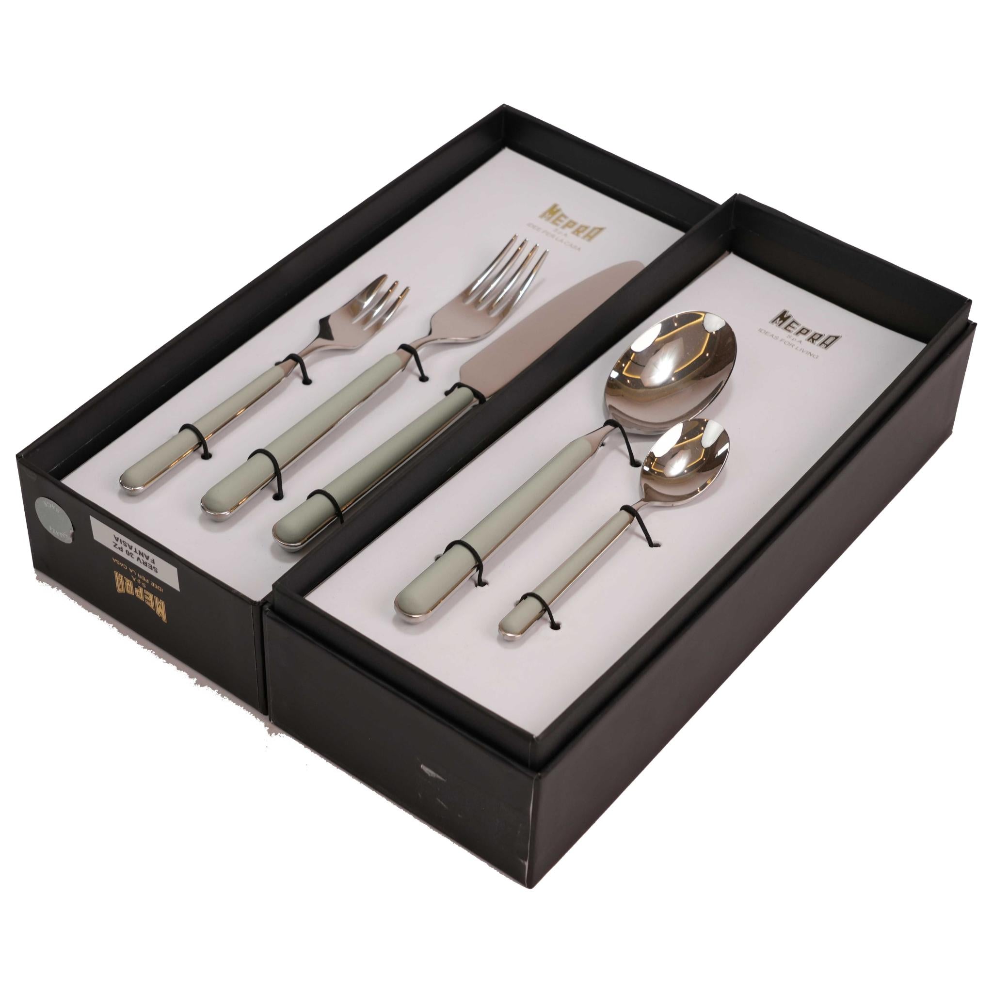 CUTLERY SET 30 PCS / SILVER COLOR AND MUTED GREEN