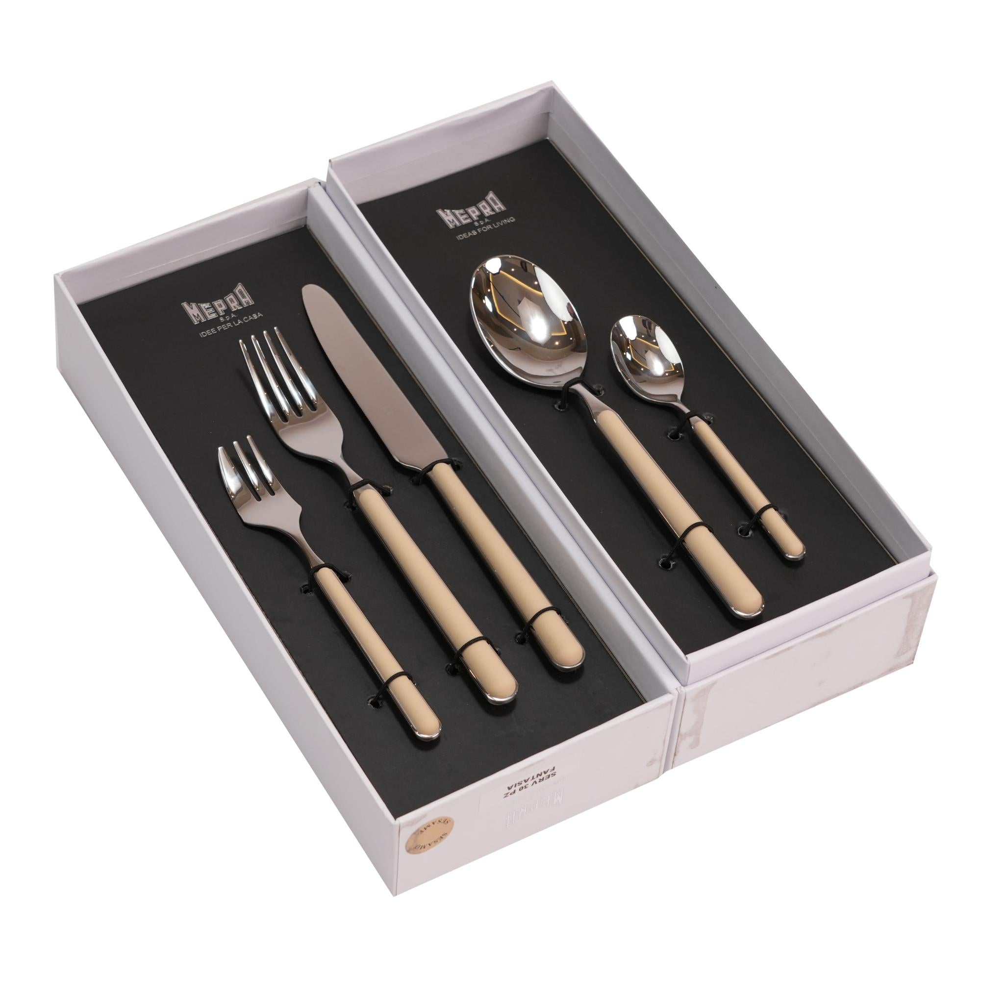 CUTLERY SET 30 PCS / SILVER COLOR AND SESAME COLOR