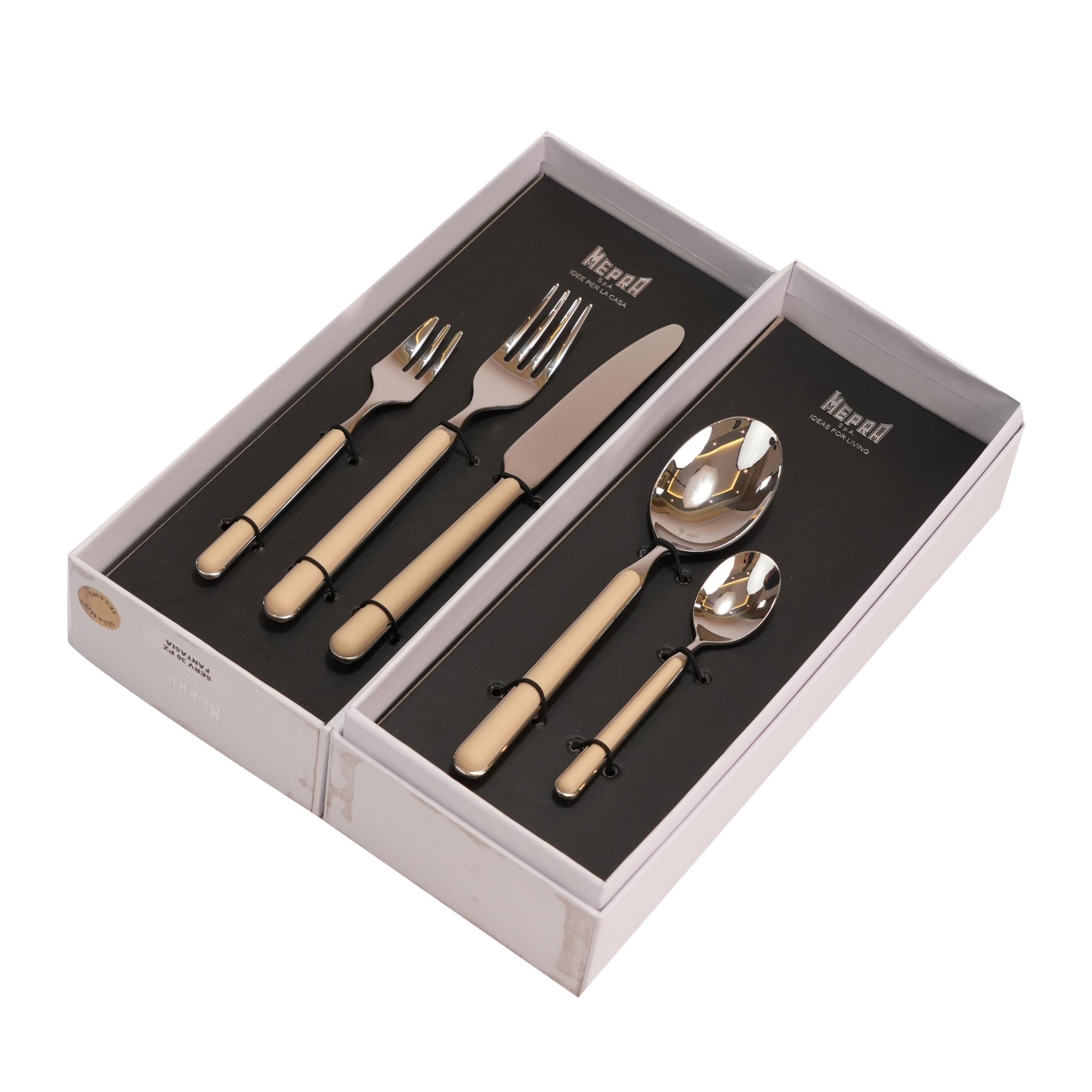 CUTLERY SET 30 PCS / SILVER COLOR AND SESAME COLOR