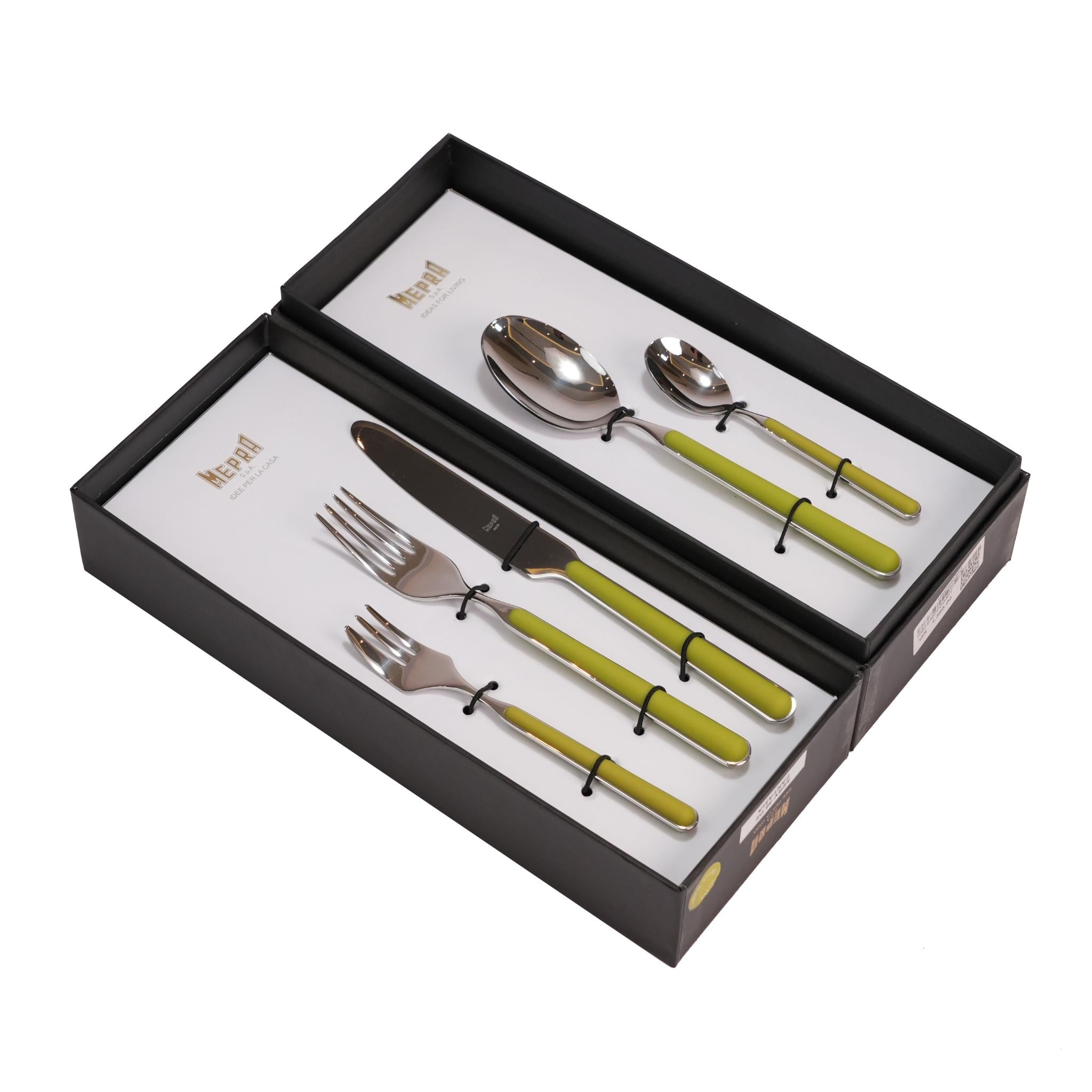 CUTLERY SET 30 PCS / SILVER COLOR AND OLIVE GREEN