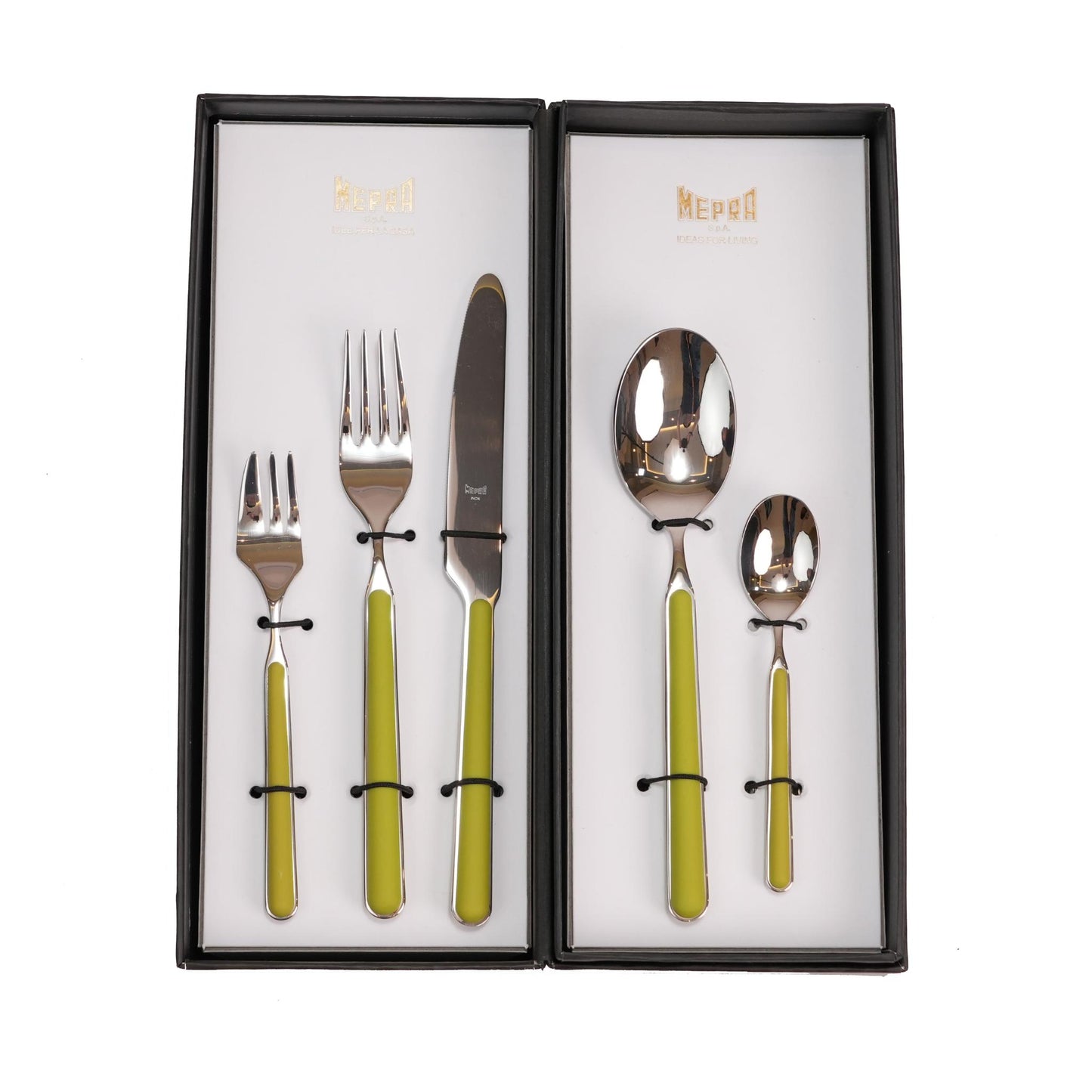 CUTLERY SET 30 PCS / SILVER COLOR AND OLIVE GREEN