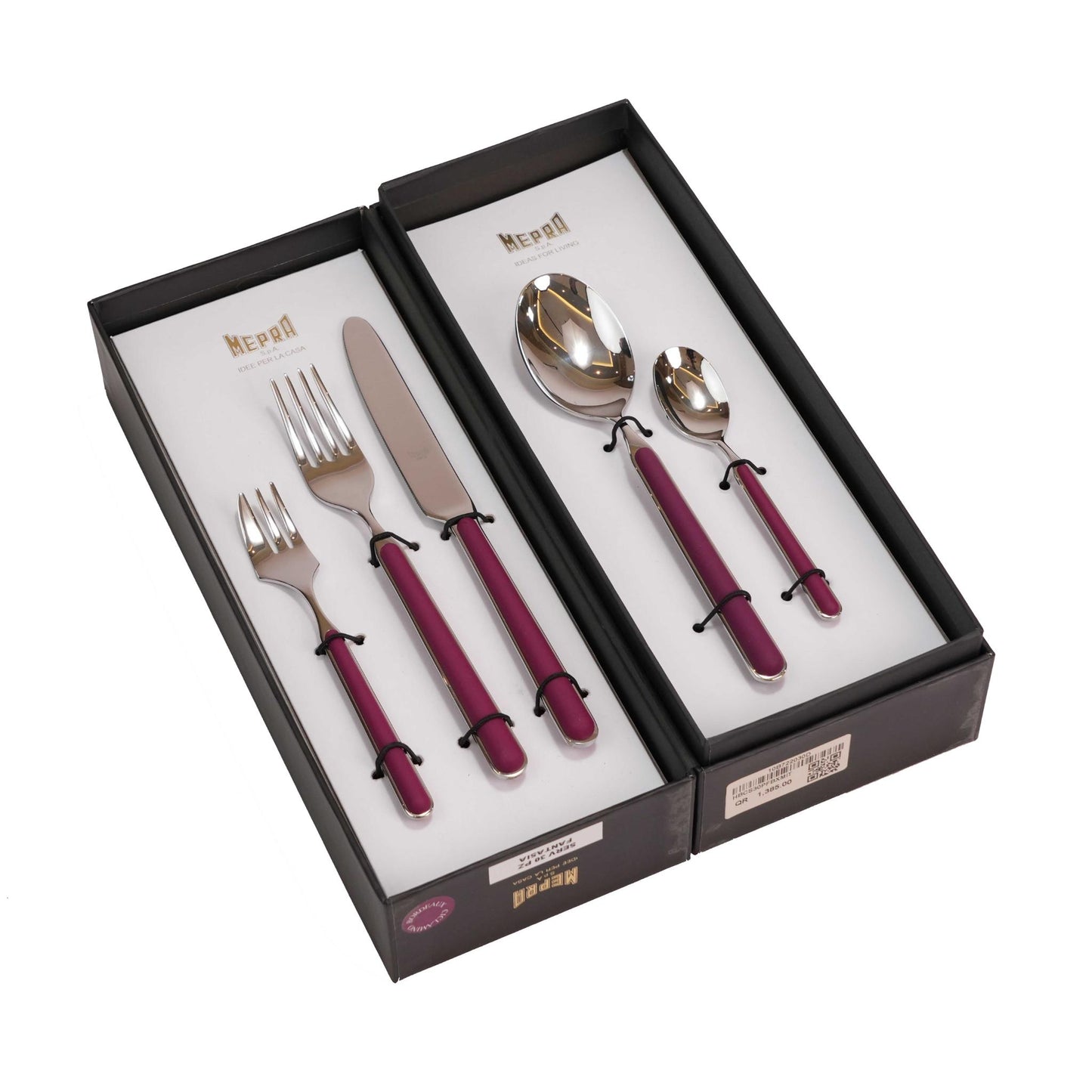 CUTLERY SET 30 PCS / SILVER COLOR AND BORDEAUX