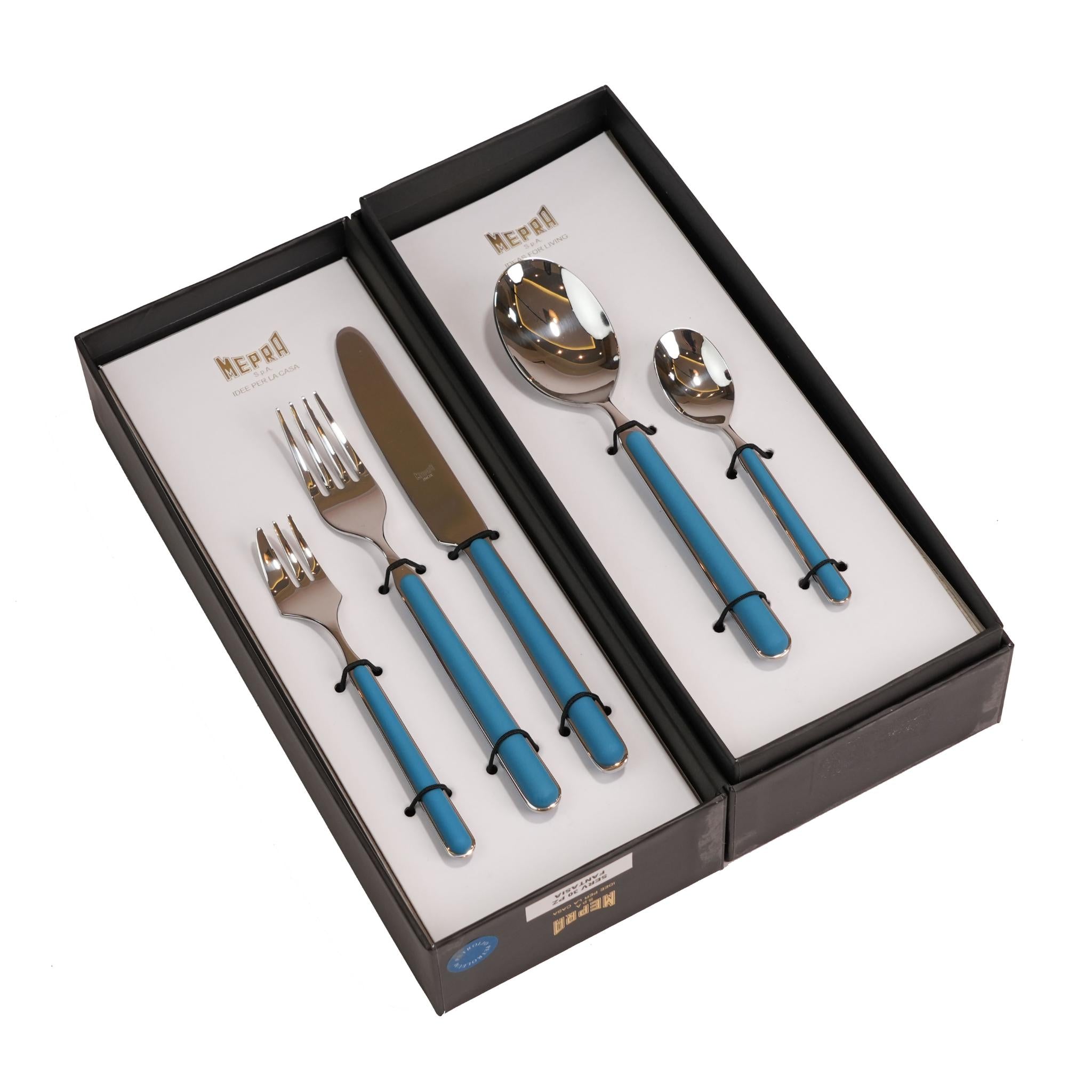 CUTLERY SET 30 PCS / SILVER COLOR AND PETROLEUM DARK BLUE GREEN
