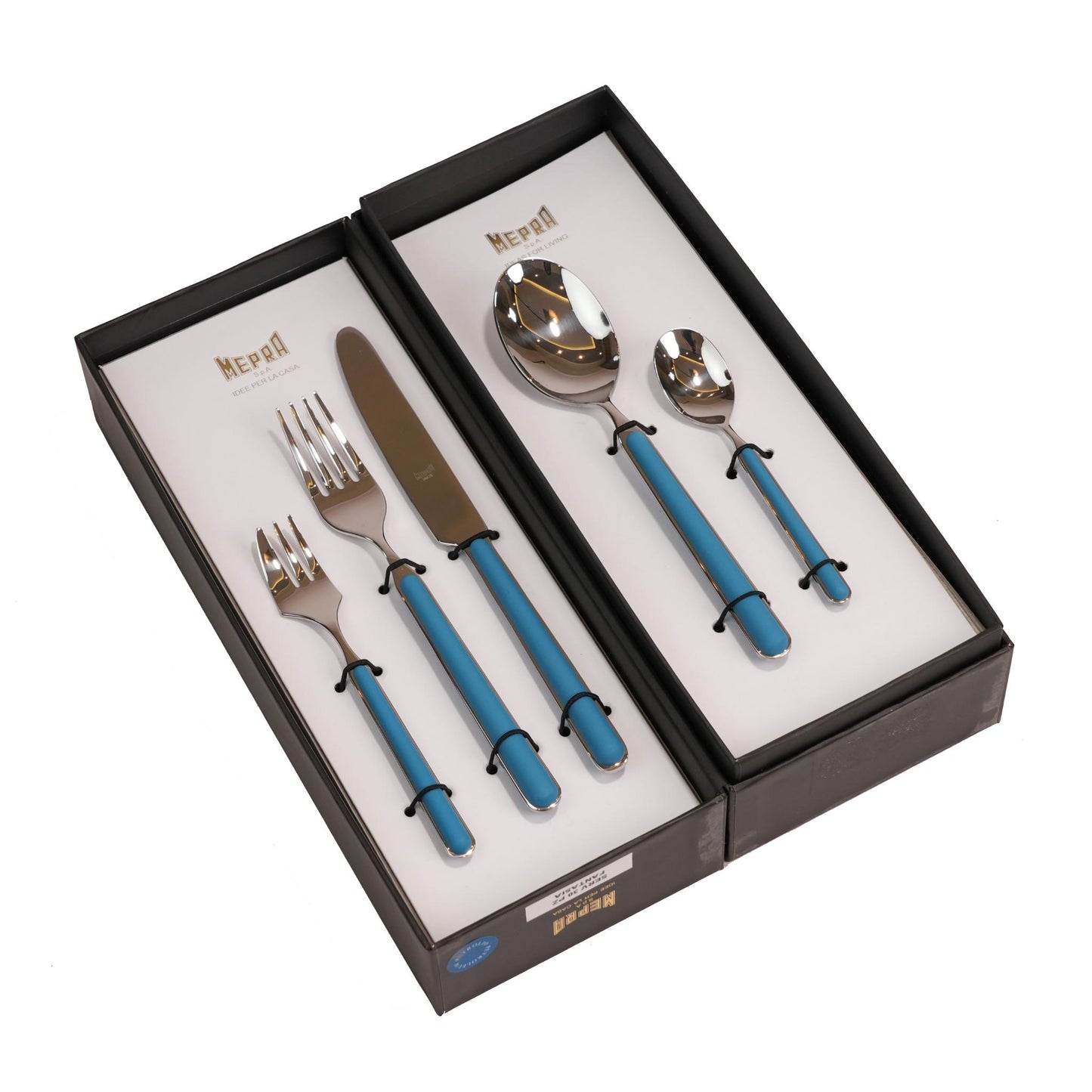 CUTLERY SET 30 PCS / SILVER COLOR AND PETROLEUM DARK BLUE GREEN