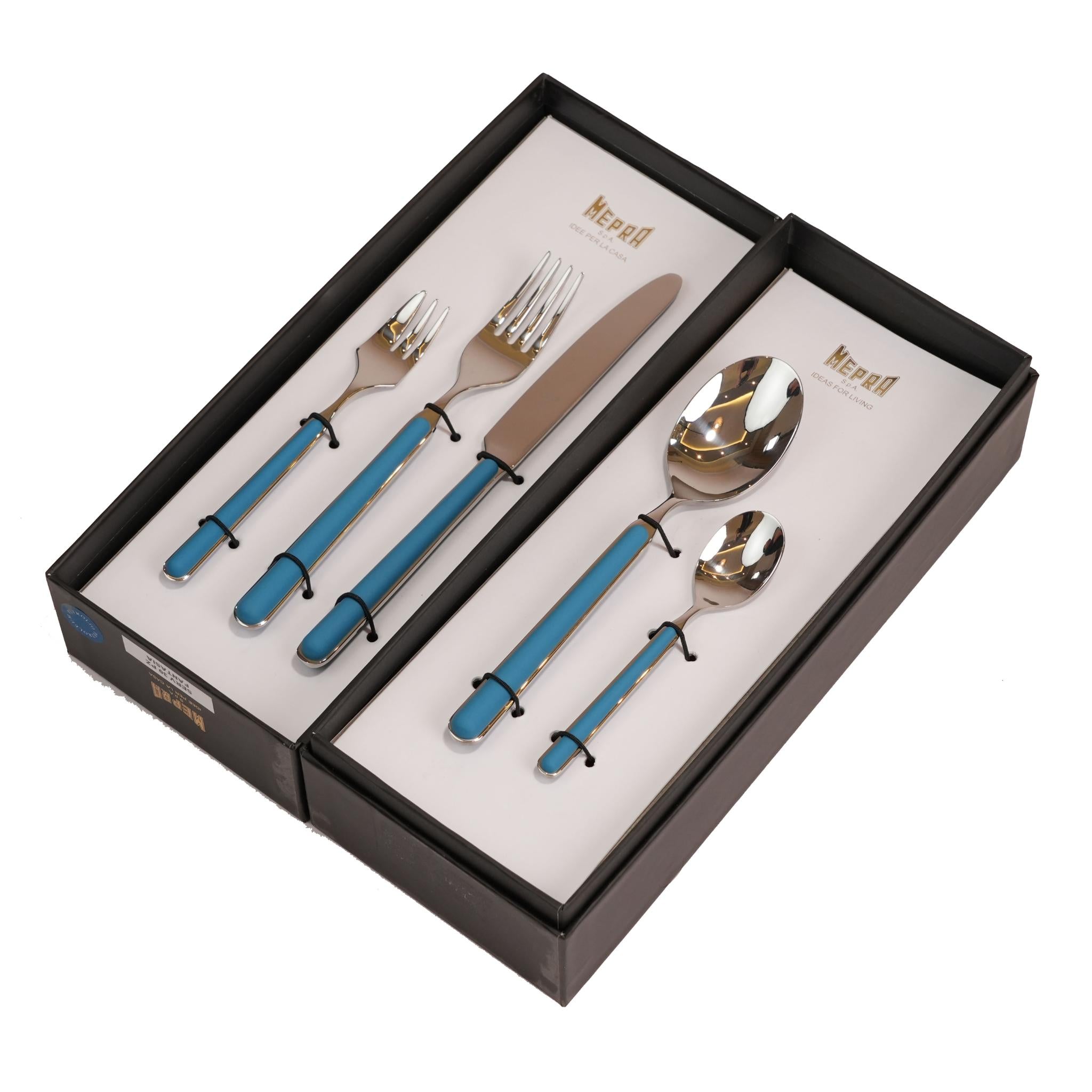 CUTLERY SET 30 PCS / SILVER COLOR AND PETROLEUM DARK BLUE GREEN
