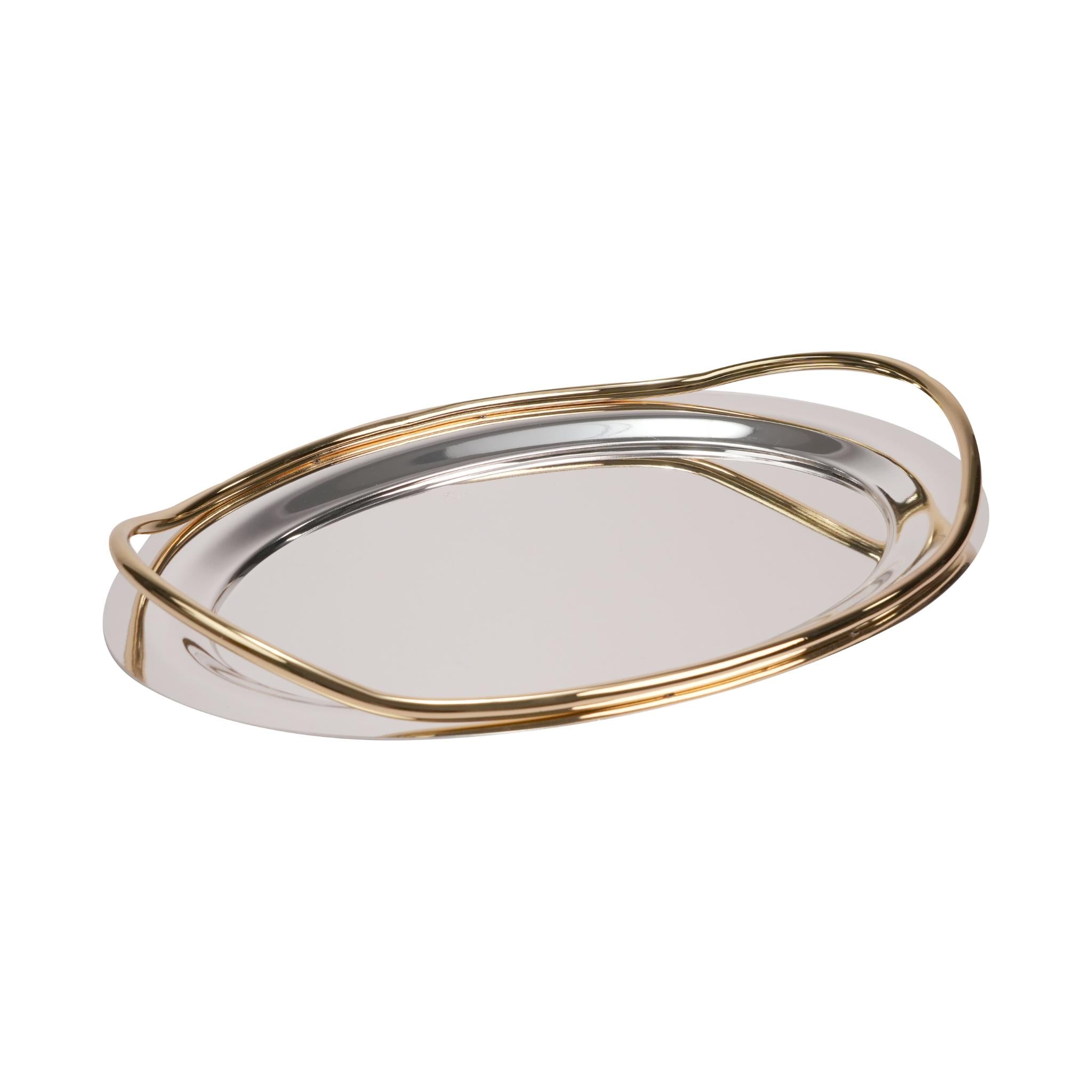 OVAL TRAY / SILVER  WITH GOLD HANDLE
