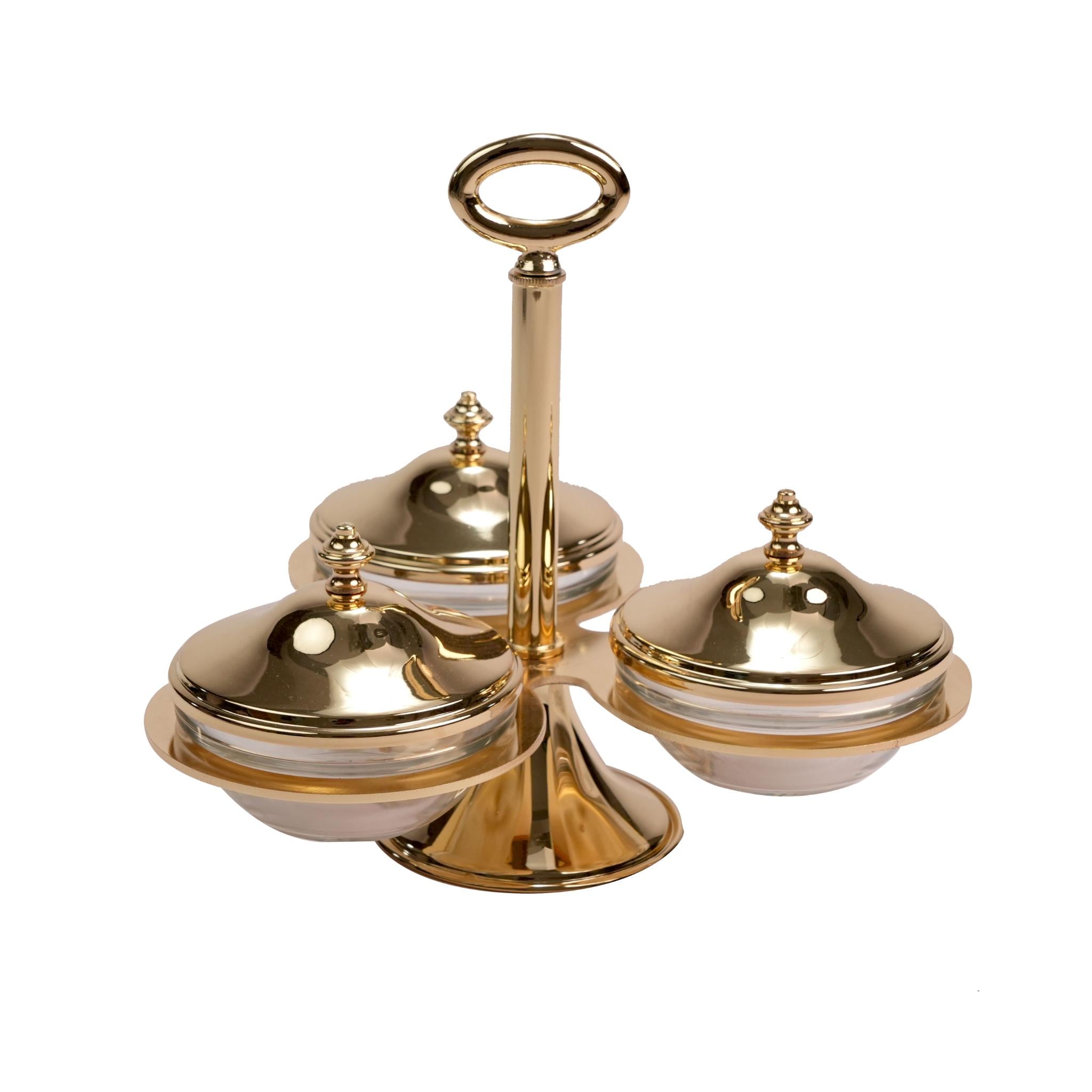 DATES HOLDER ,  3 GLASS  BOWLS  / GOLD PLATED