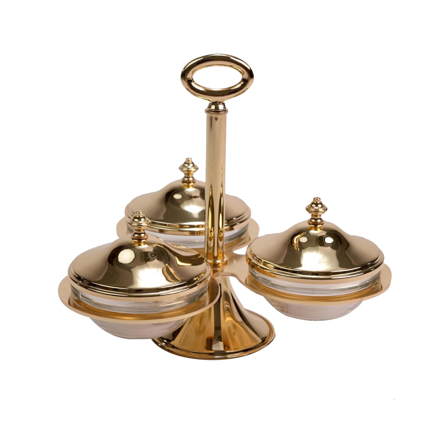 DATES HOLDER ,  3 GLASS  BOWLS  / GOLD PLATED