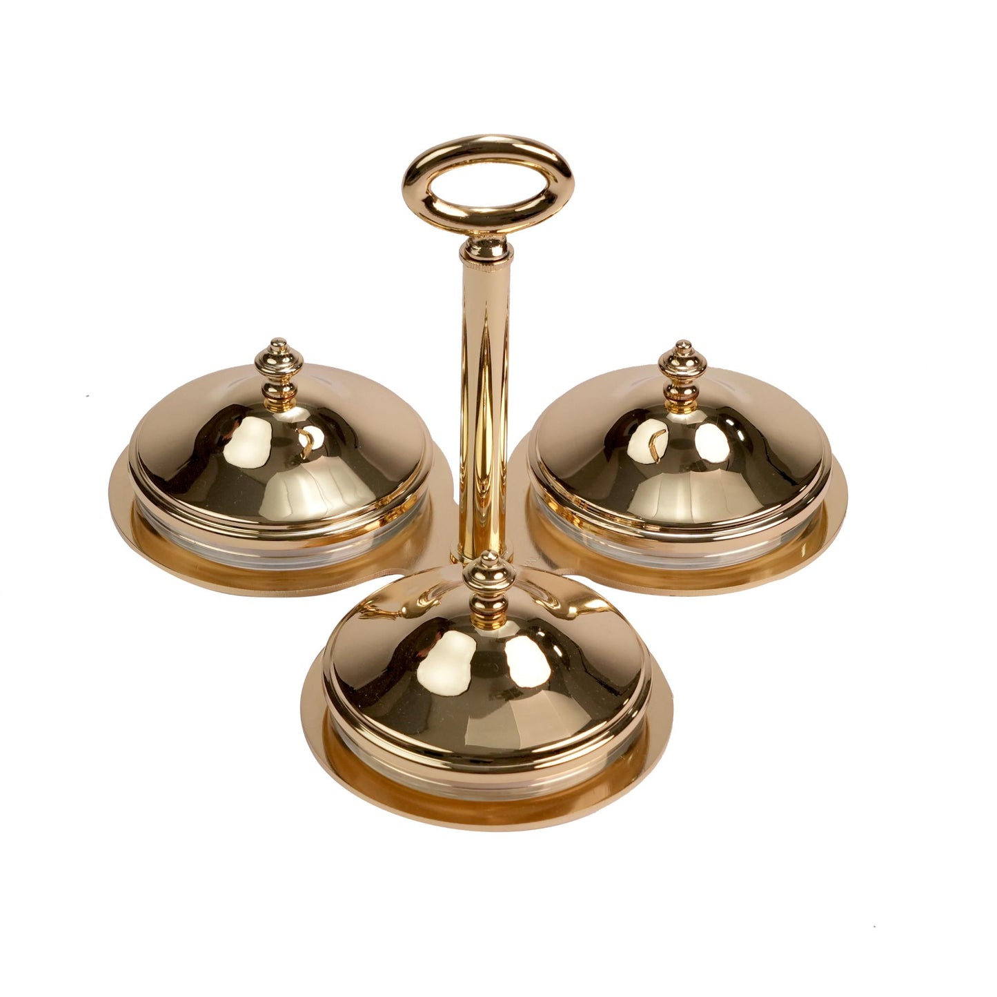 DATES HOLDER ,  3 GLASS  BOWLS  / GOLD PLATED