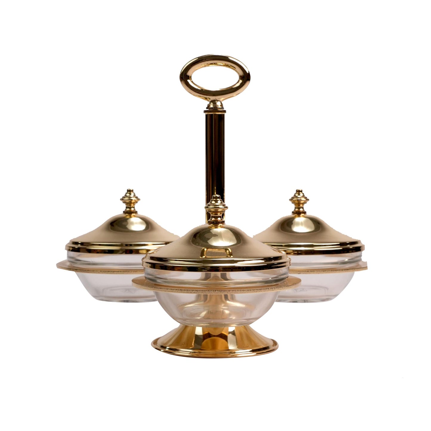 DATES HOLDER ,  3 GLASS  BOWLS  / GOLD PLATED