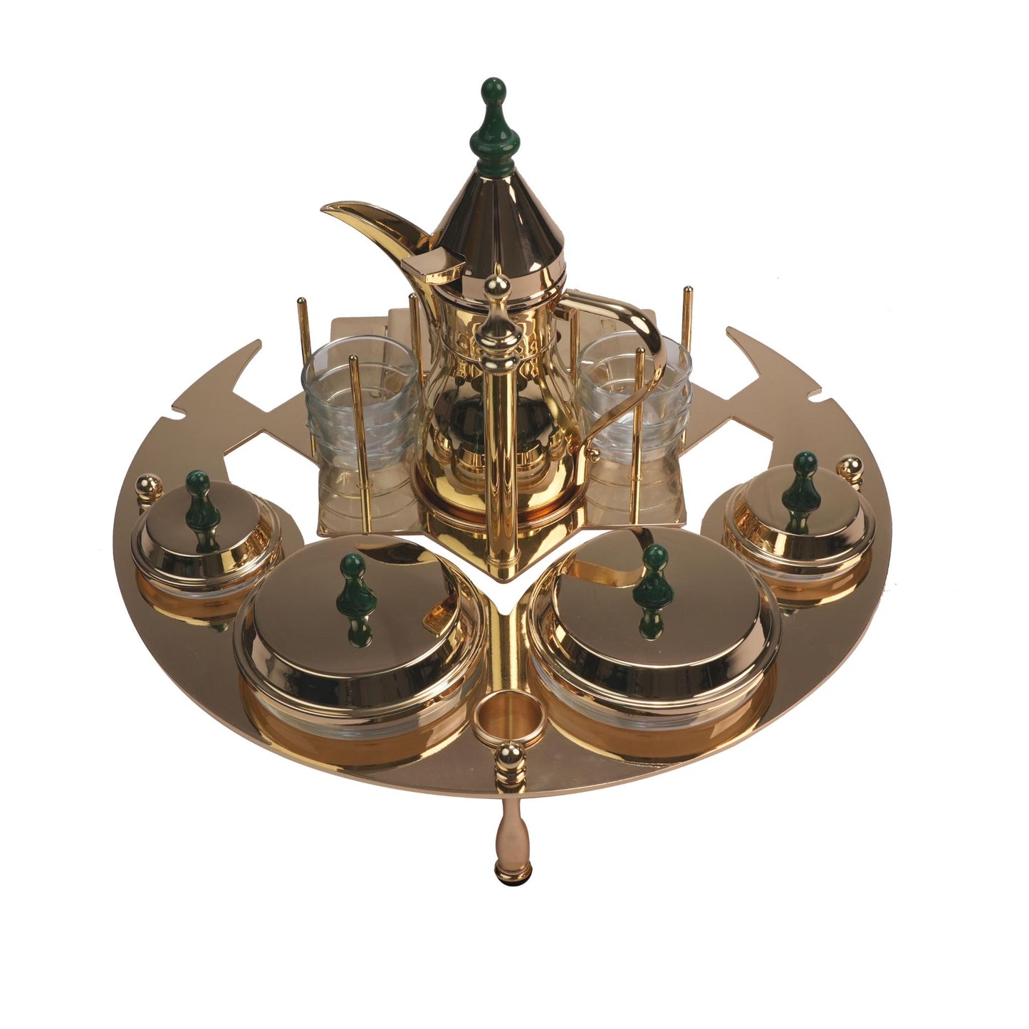 SERVING STAND WITH DALLAH AND DATES BOWLS  / GOLD PLATED