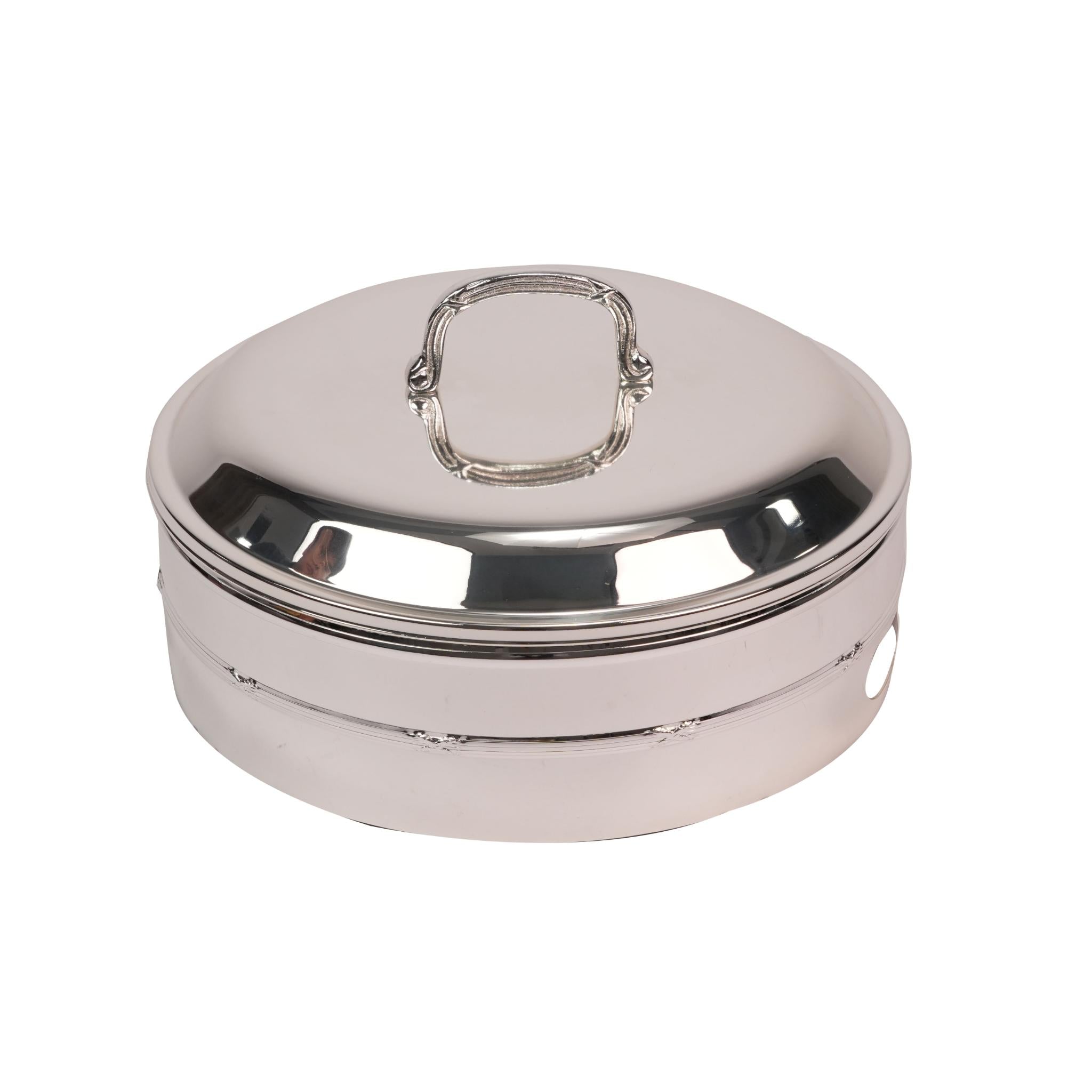 ROUND CONTAINER  WITH PYREX  & CASE FOR CANDELS / SILVER PLATED