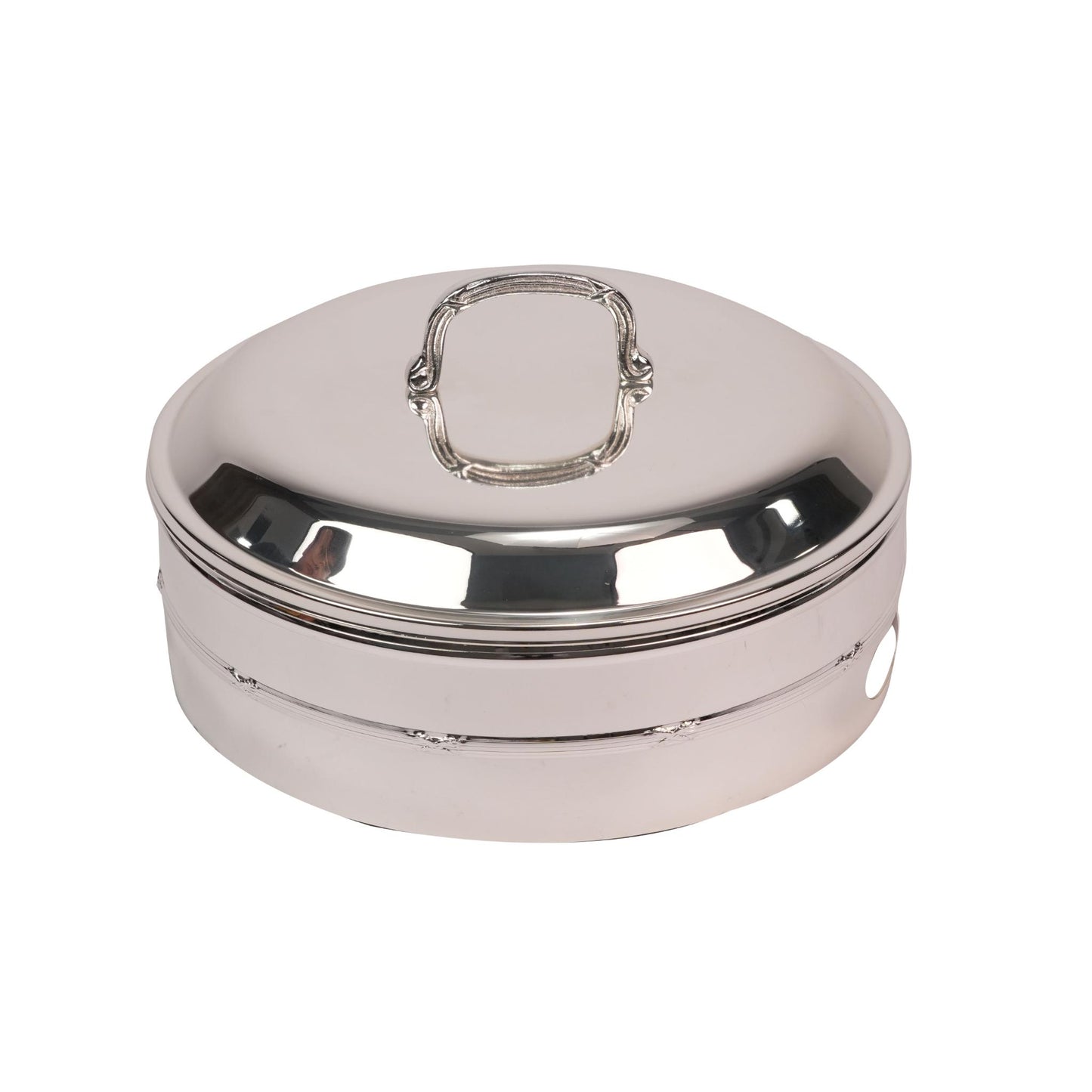 ROUND CONTAINER  WITH PYREX  & CASE FOR CANDELS / SILVER PLATED