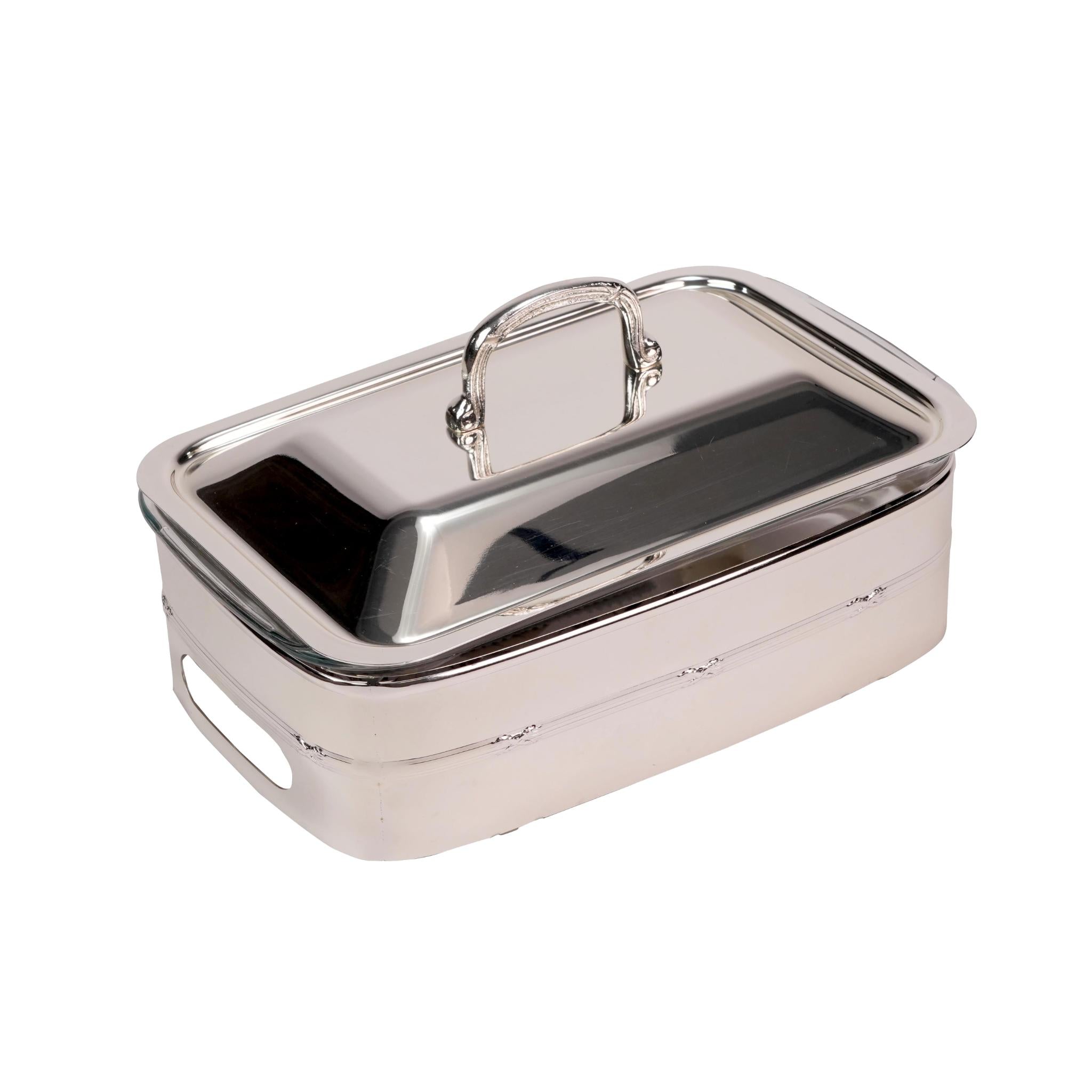 RECTANGULAR  CONTAINER   WITH PYREX  & CASE FOR CANDELS / SILVER PLATED