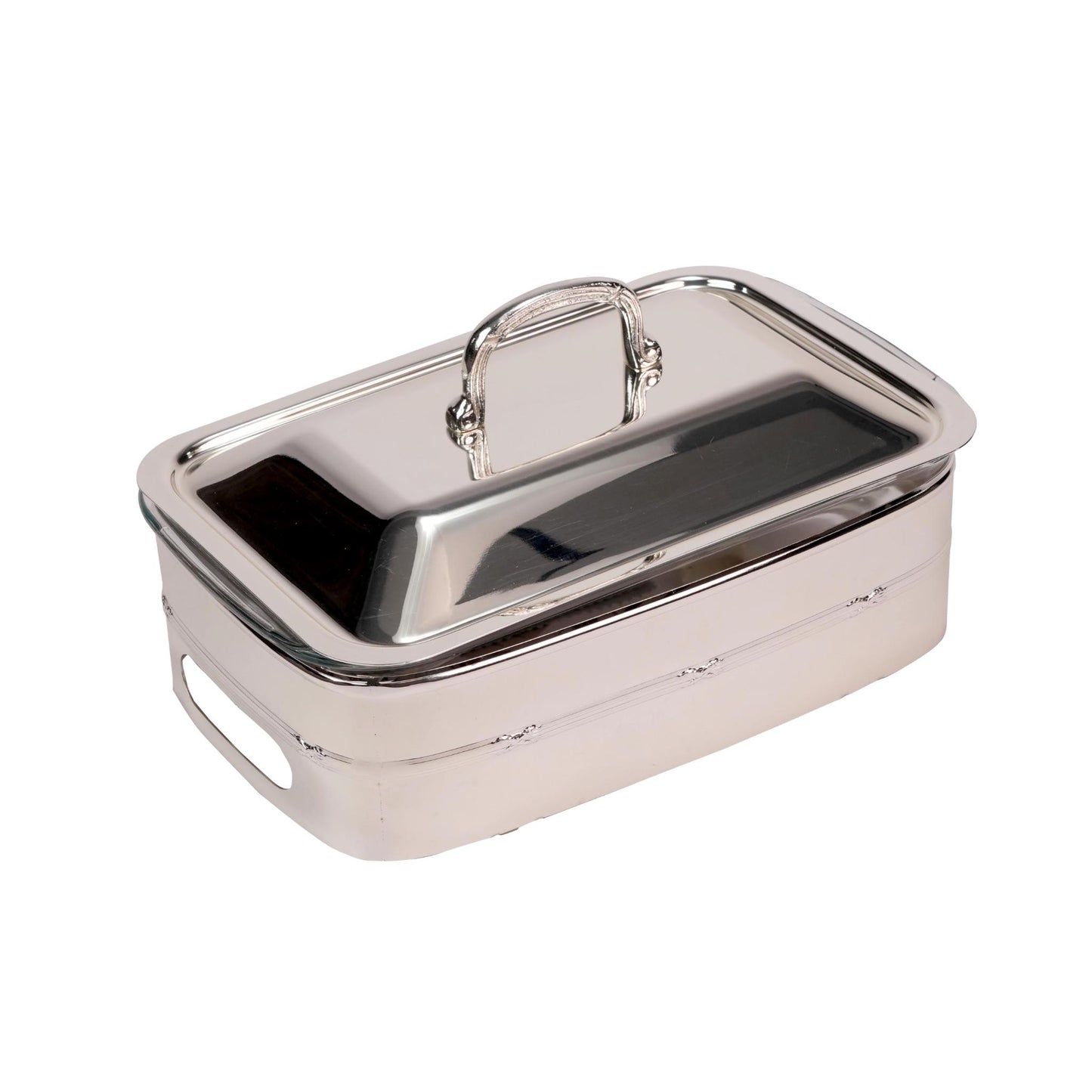 RECTANGULAR  CONTAINER   WITH PYREX  & CASE FOR CANDELS / SILVER PLATED