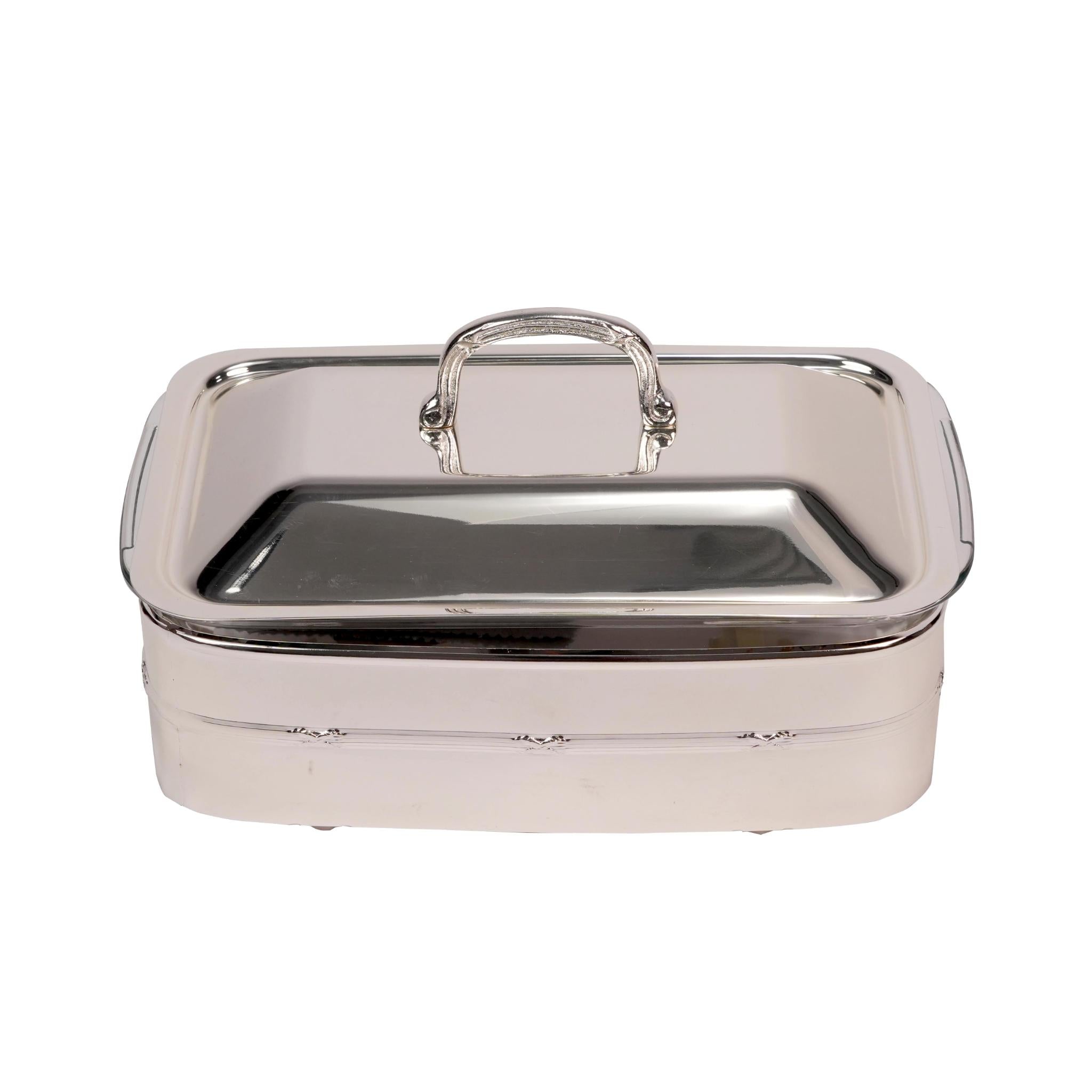 RECTANGULAR  CONTAINER   WITH PYREX  & CASE FOR CANDELS / SILVER PLATED