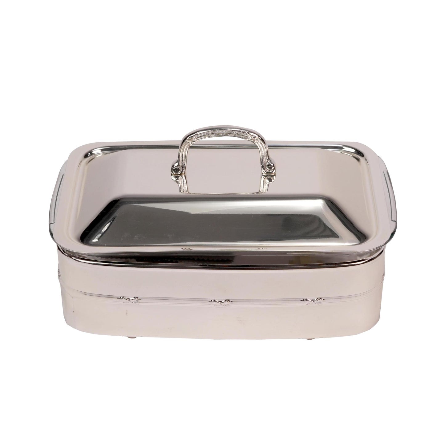 RECTANGULAR  CONTAINER   WITH PYREX  & CASE FOR CANDELS / SILVER PLATED