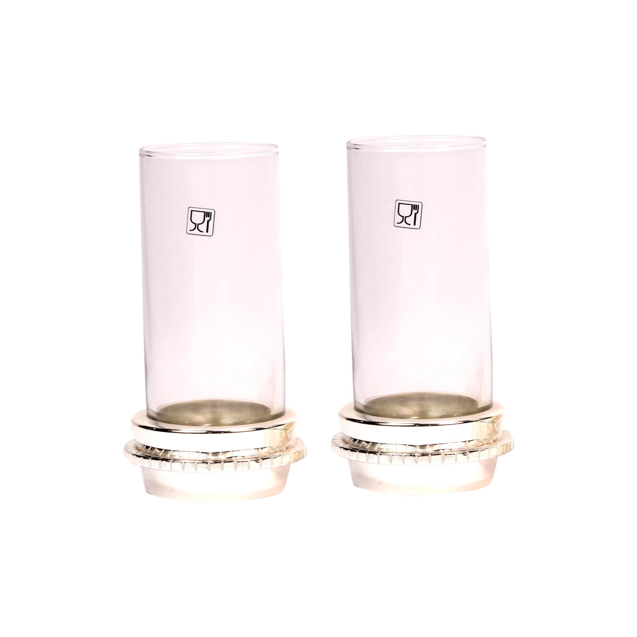 WATER GLASS - SET OF 6 PCS WITH DECOR DESIGN / SILVER PLATED