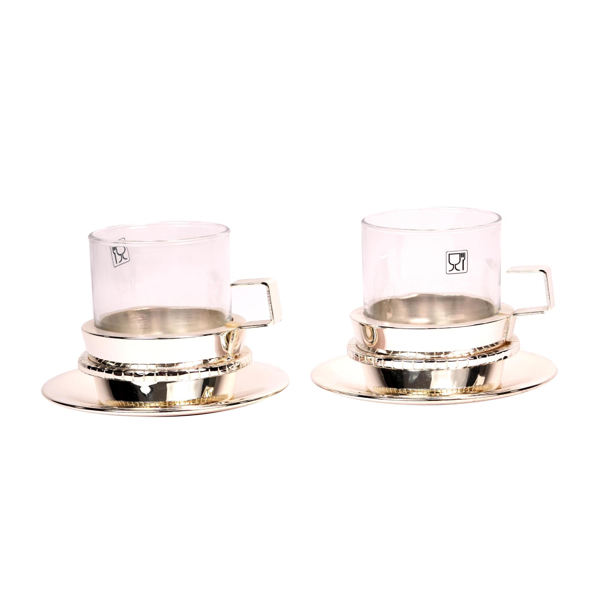 TEA / CAPPUCCINO  CUP  WITH SAUCER  , DECOR DESIGN / SILVER PLATED