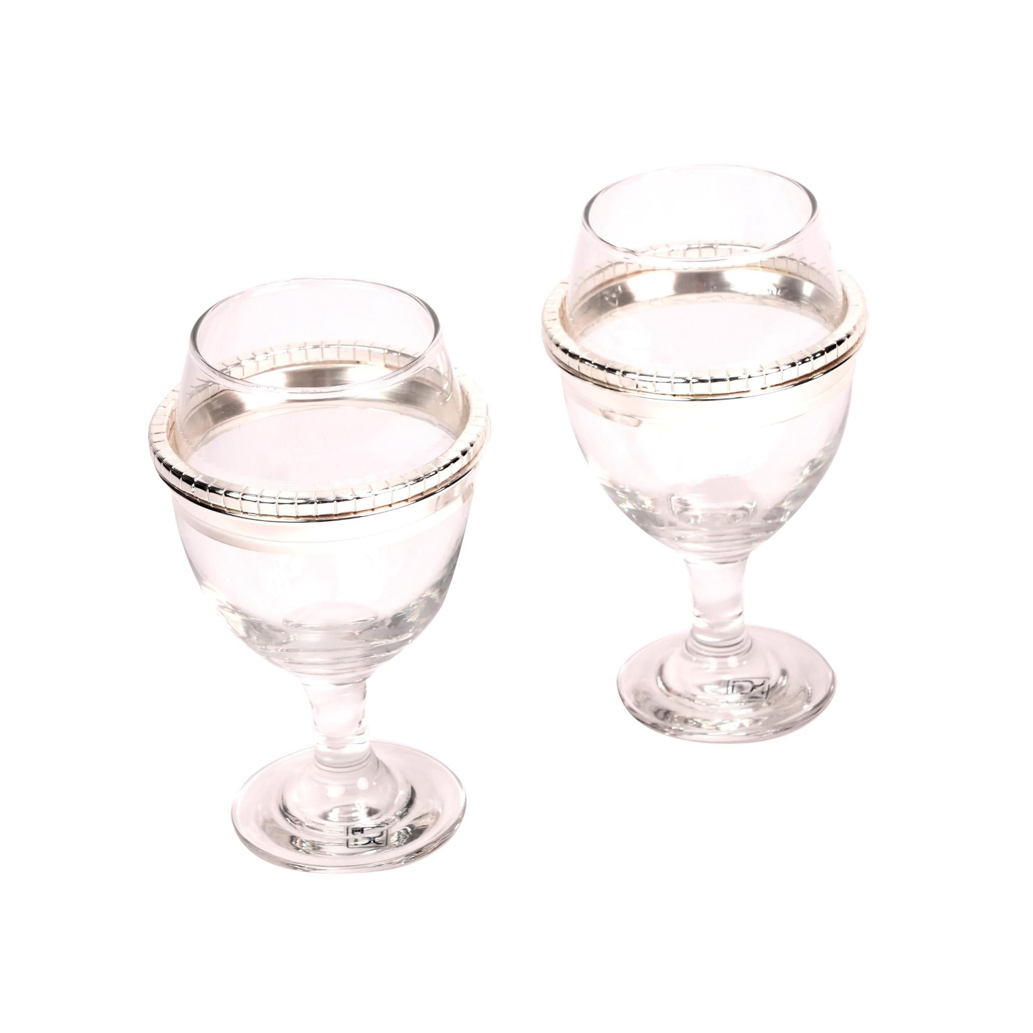 JUICE GLASS - SET OF 6 PCS , DECOR DESIGN / SILVER PLATED