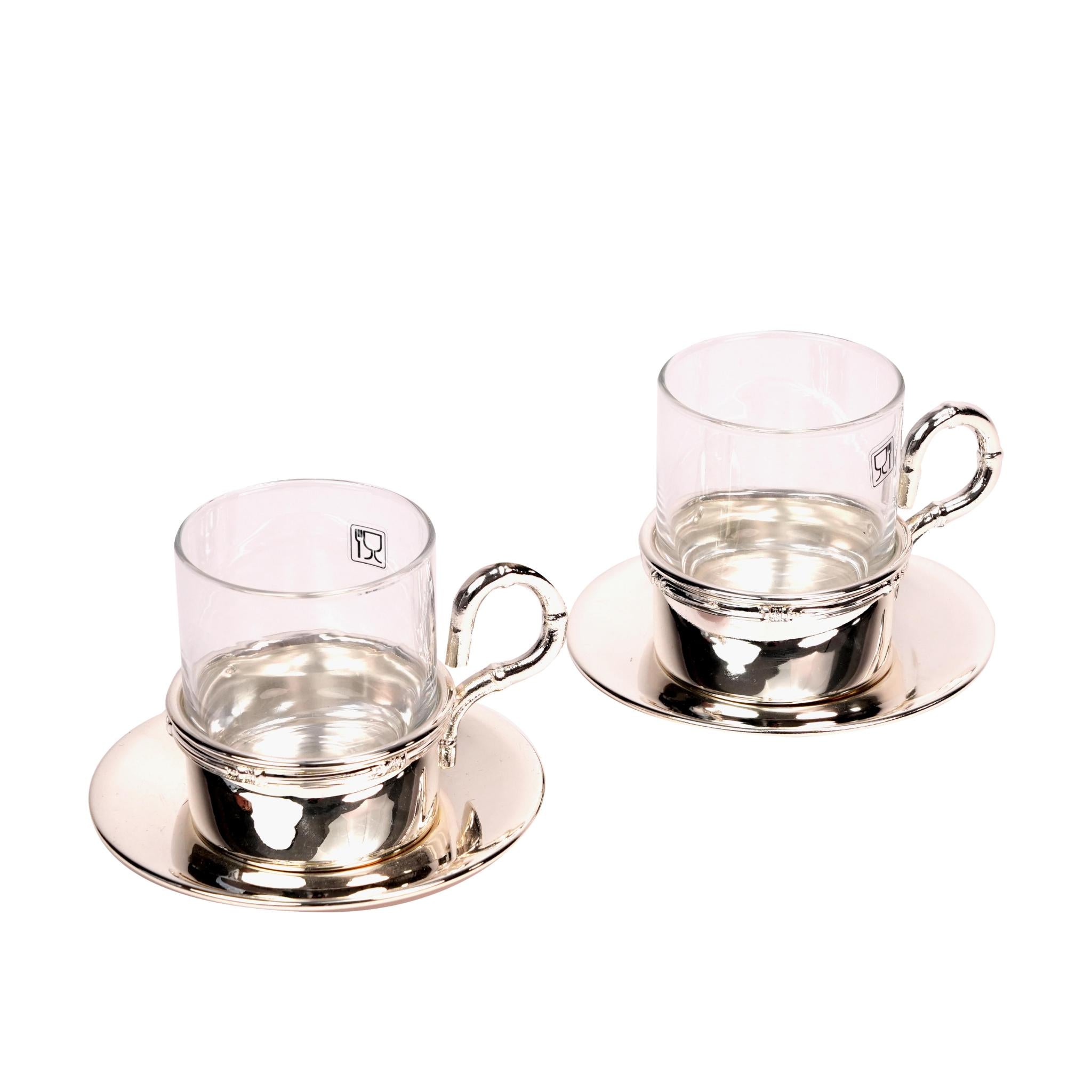 TEA / CAPPUCCINO WITH SAUCER ,  BB BORDOUR DESIGN / SILVER PLATED