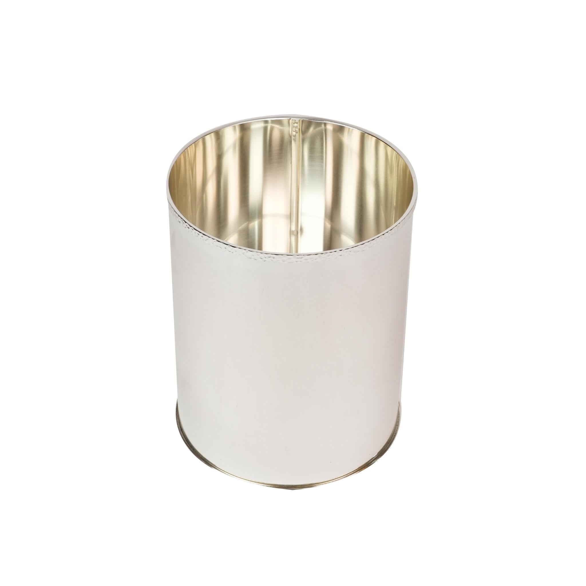 WASTE / TRASH BIN HAMMERED WITH DECOR ON TOP - SILVER