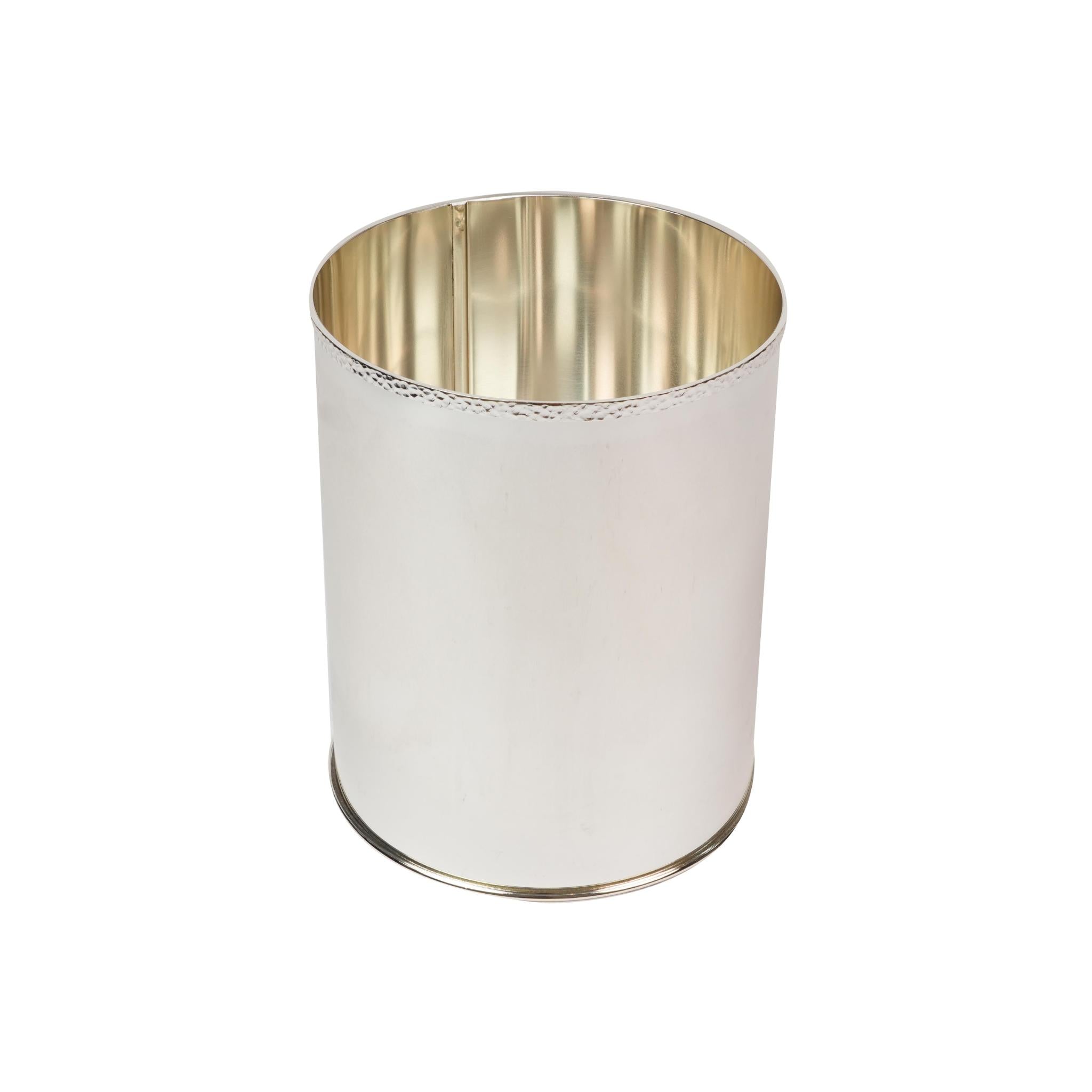 WASTE / TRASH BIN HAMMERED WITH DECOR ON TOP - SILVER