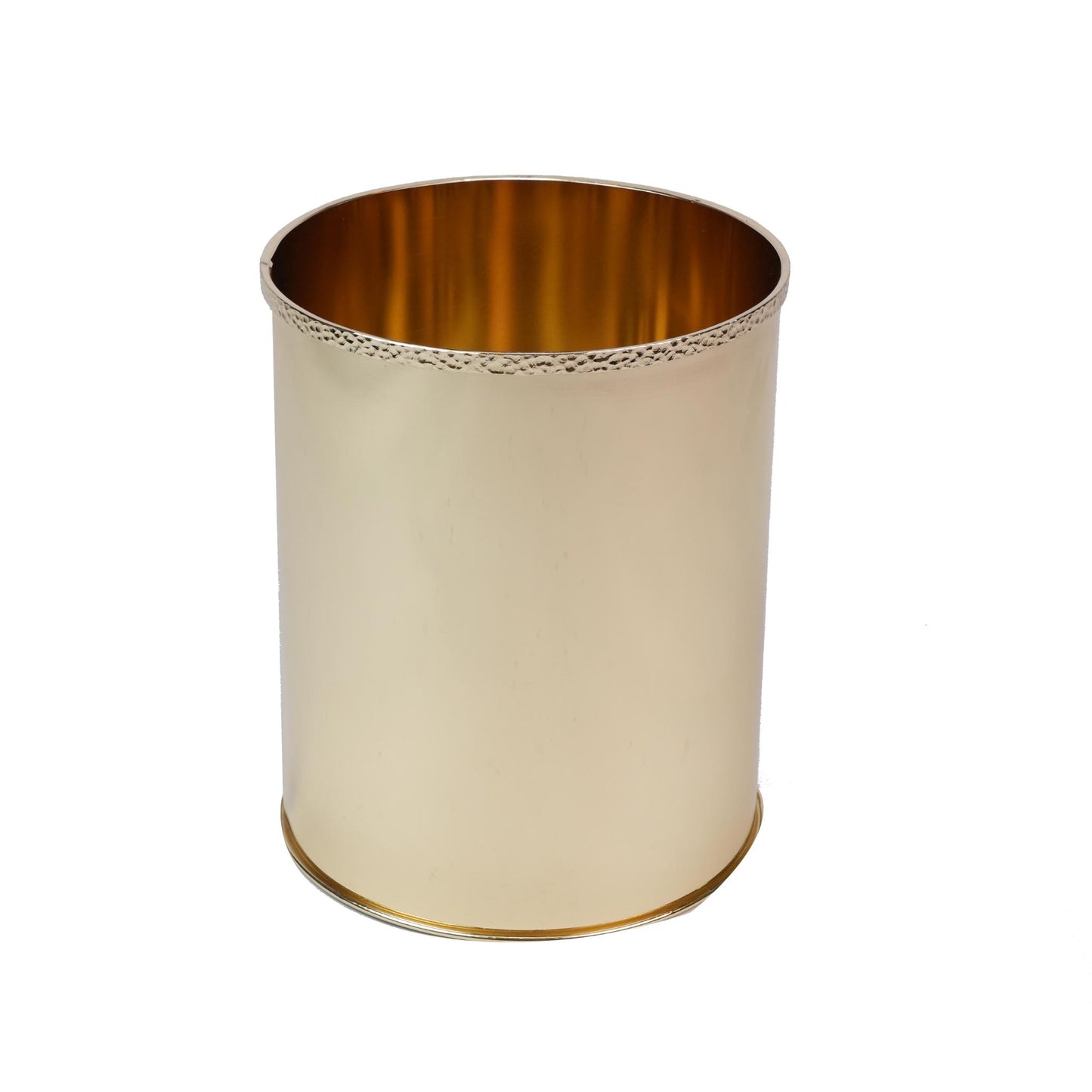 WASTE / TRASH BIN HAMMERED WITH DECOR ON TOP - GOLD