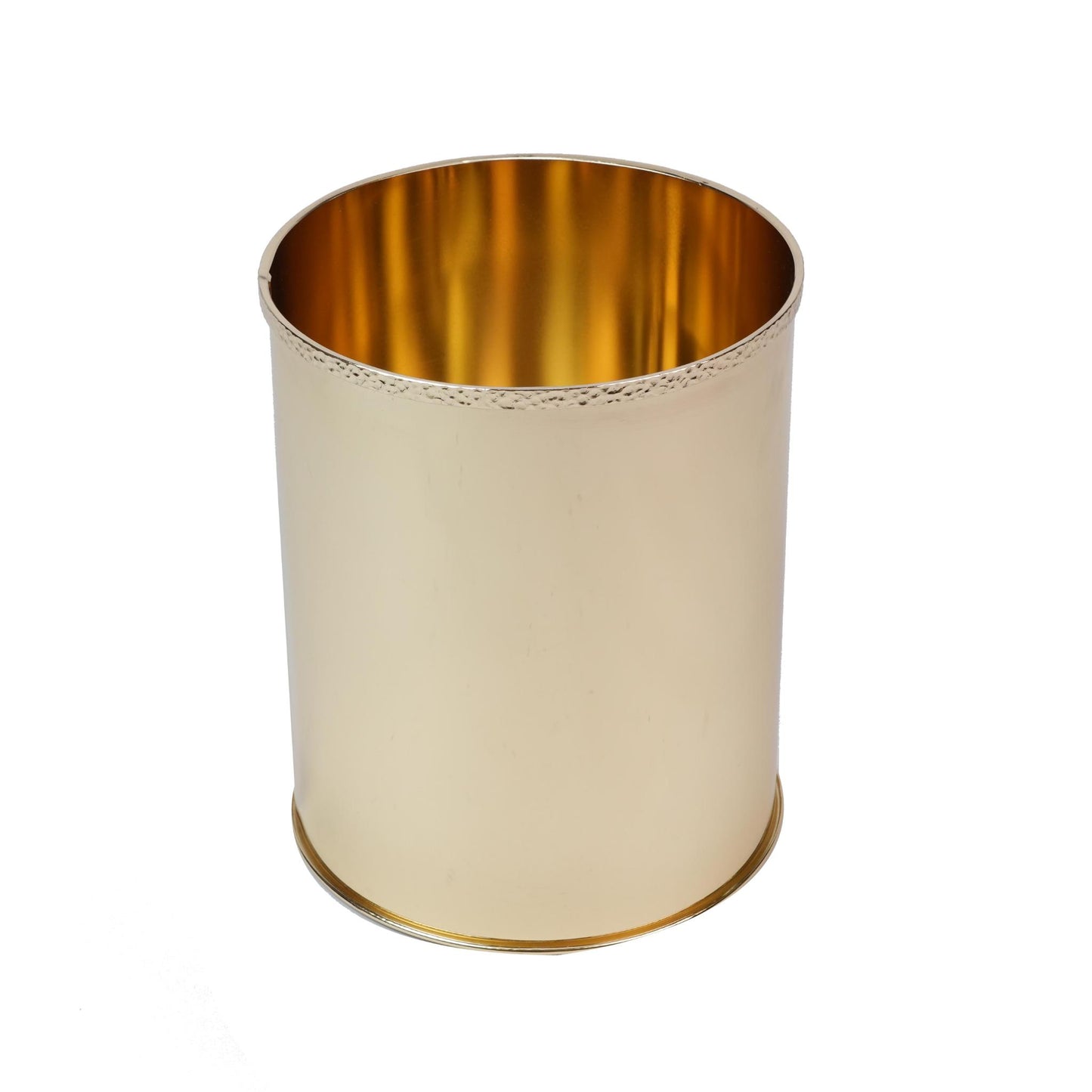 WASTE / TRASH BIN HAMMERED WITH DECOR ON TOP - GOLD