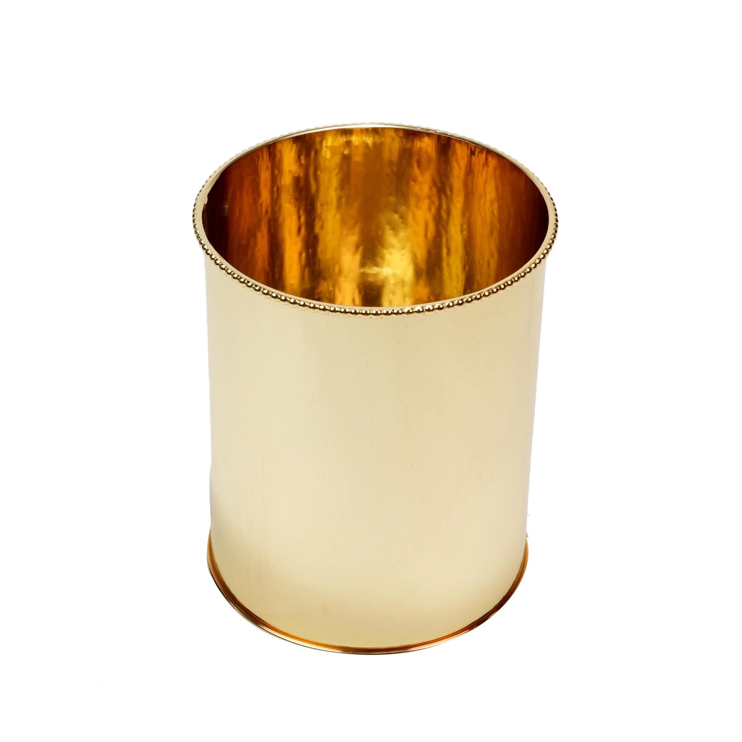 WASTE / TRASH BIN HAMMERED WITH DOTED DESIGN & DECOR ON TOP - GOLD