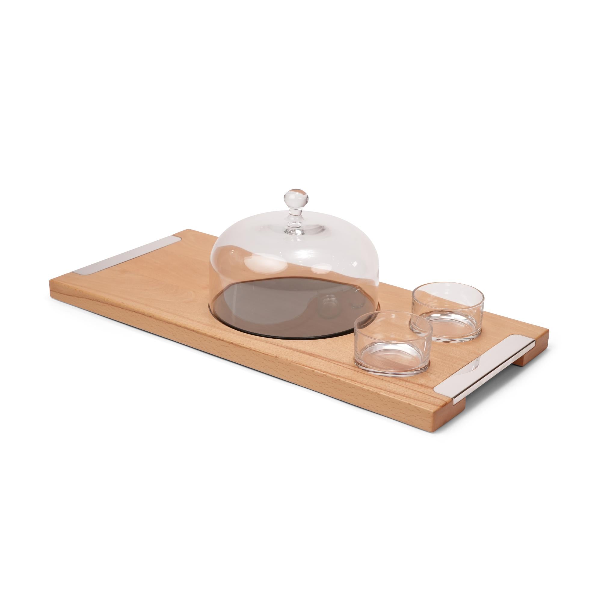 ESSENTIA ,  WOODEN  CHEESE  BOARD   WITH   DOME  AND BOWLS