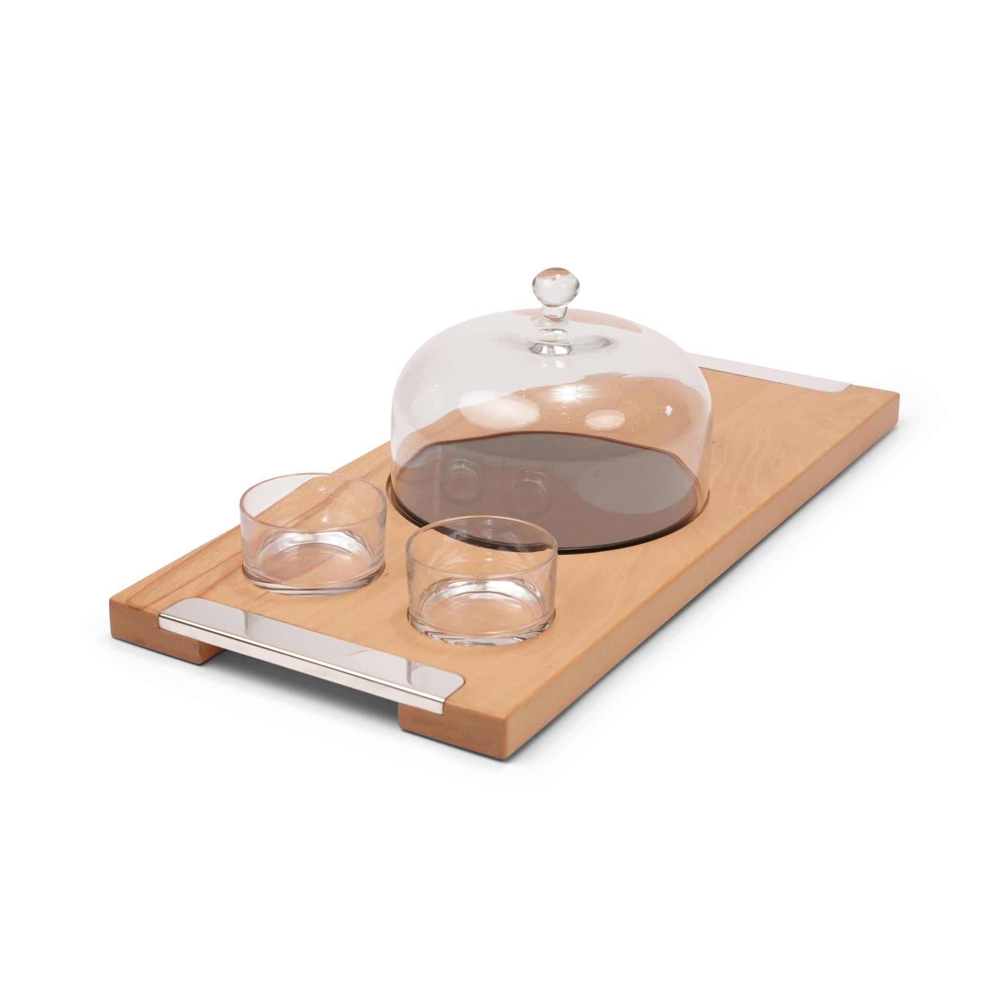 ESSENTIA ,  WOODEN  CHEESE  BOARD   WITH   DOME  AND BOWLS