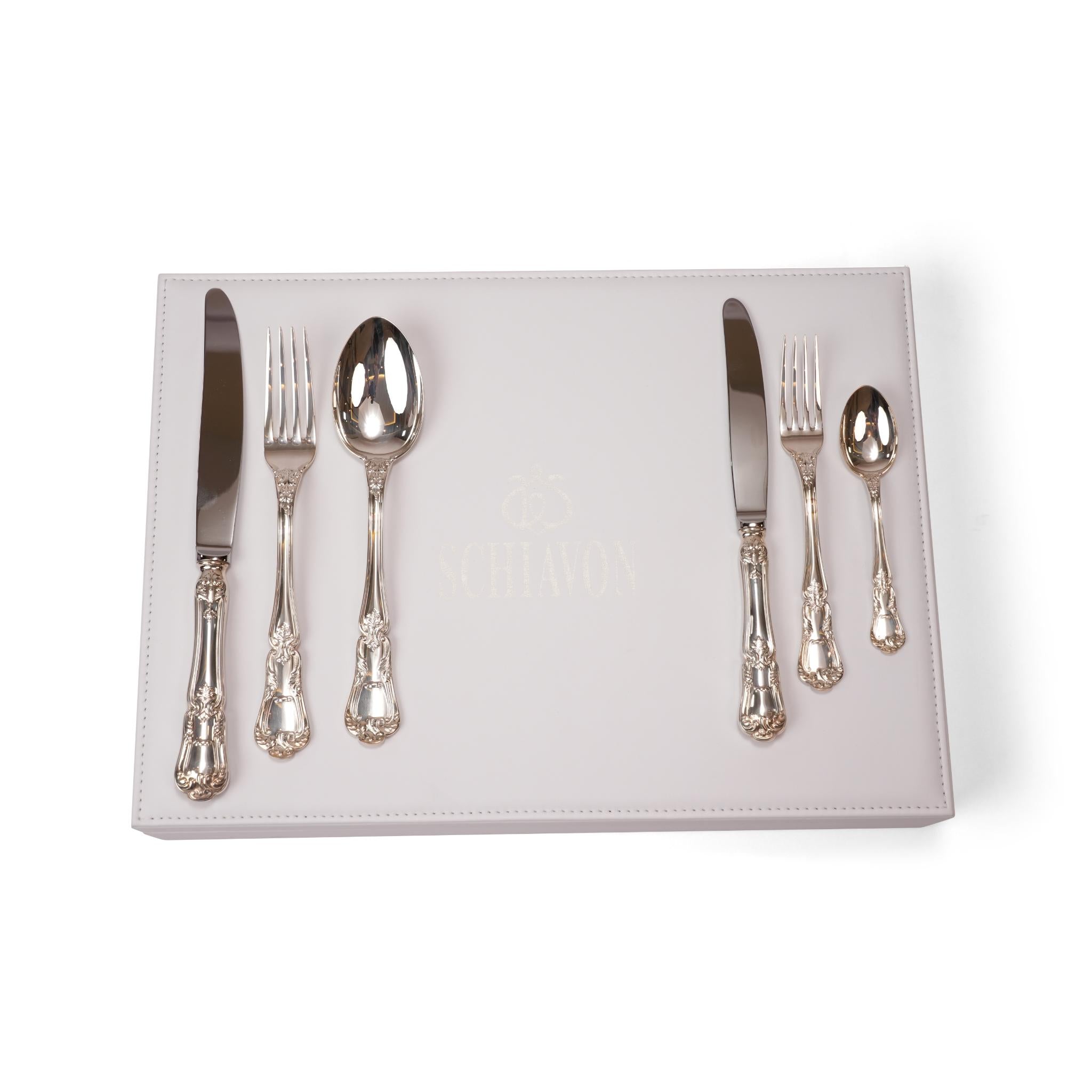 BAROCCO LEATHER  WOODEN BOX SILVER CUTTLERY SET  FOR 36 PIECES