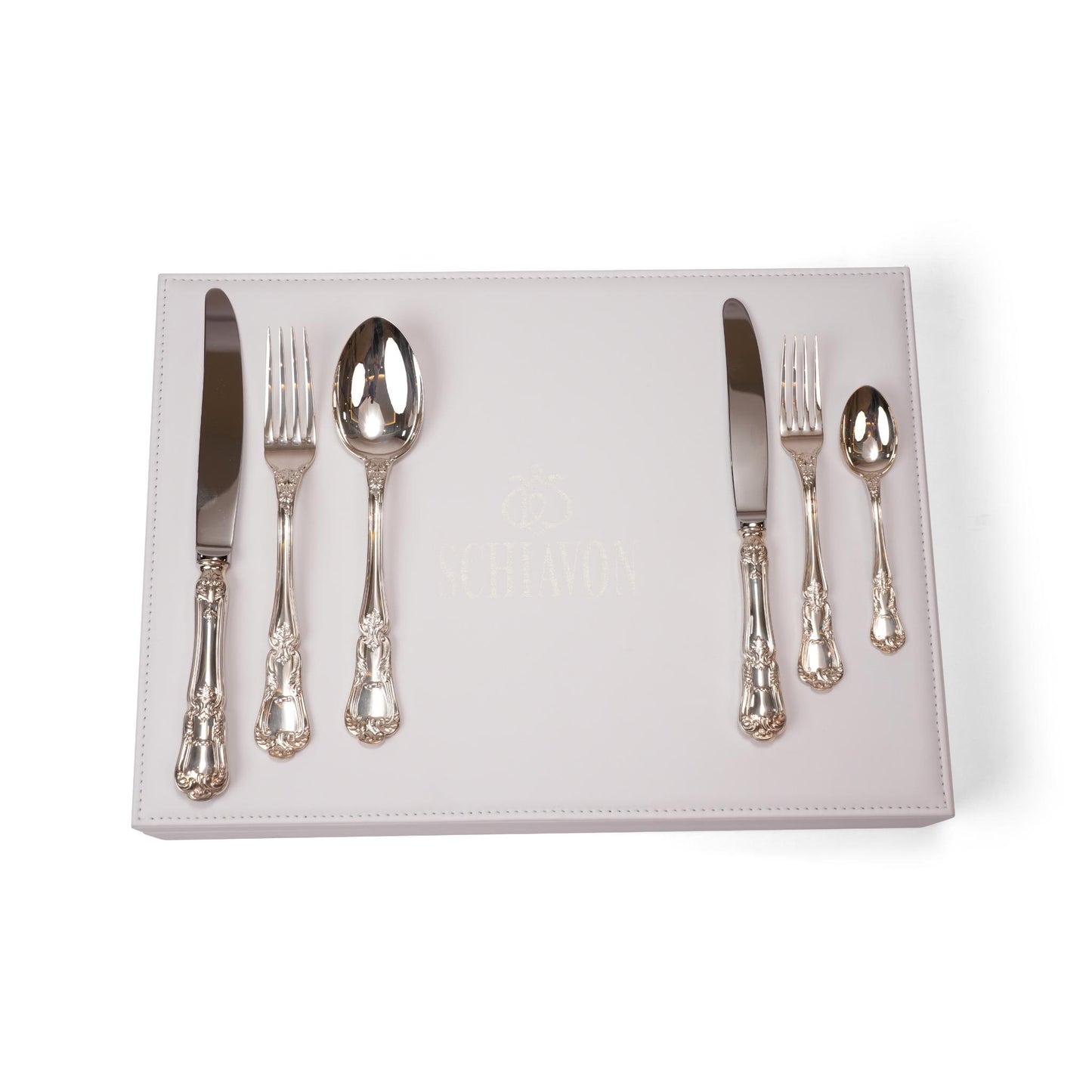 BAROCCO LEATHER  WOODEN BOX SILVER CUTTLERY SET  FOR 36 PIECES