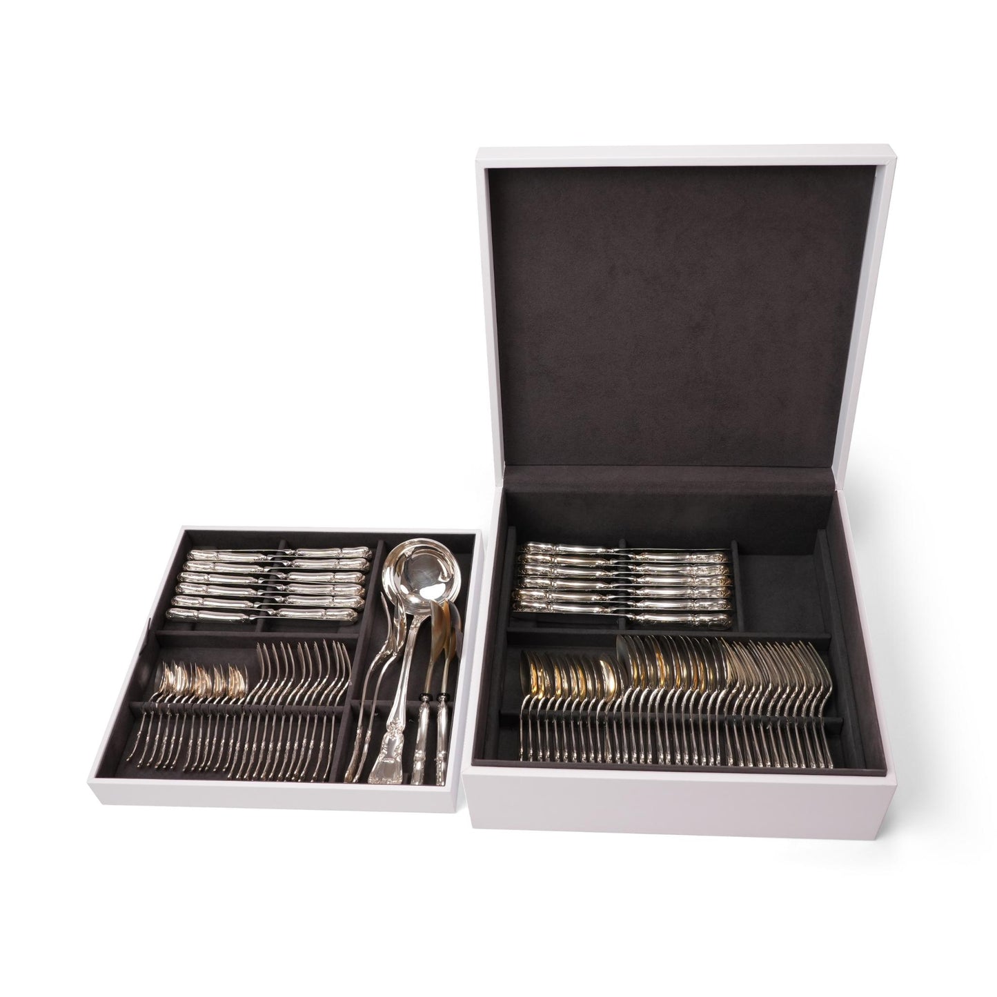 BAROCCO  LEATHER WOODEN BOX SILVER CUTTLERY SET  FOR  89 PIECES