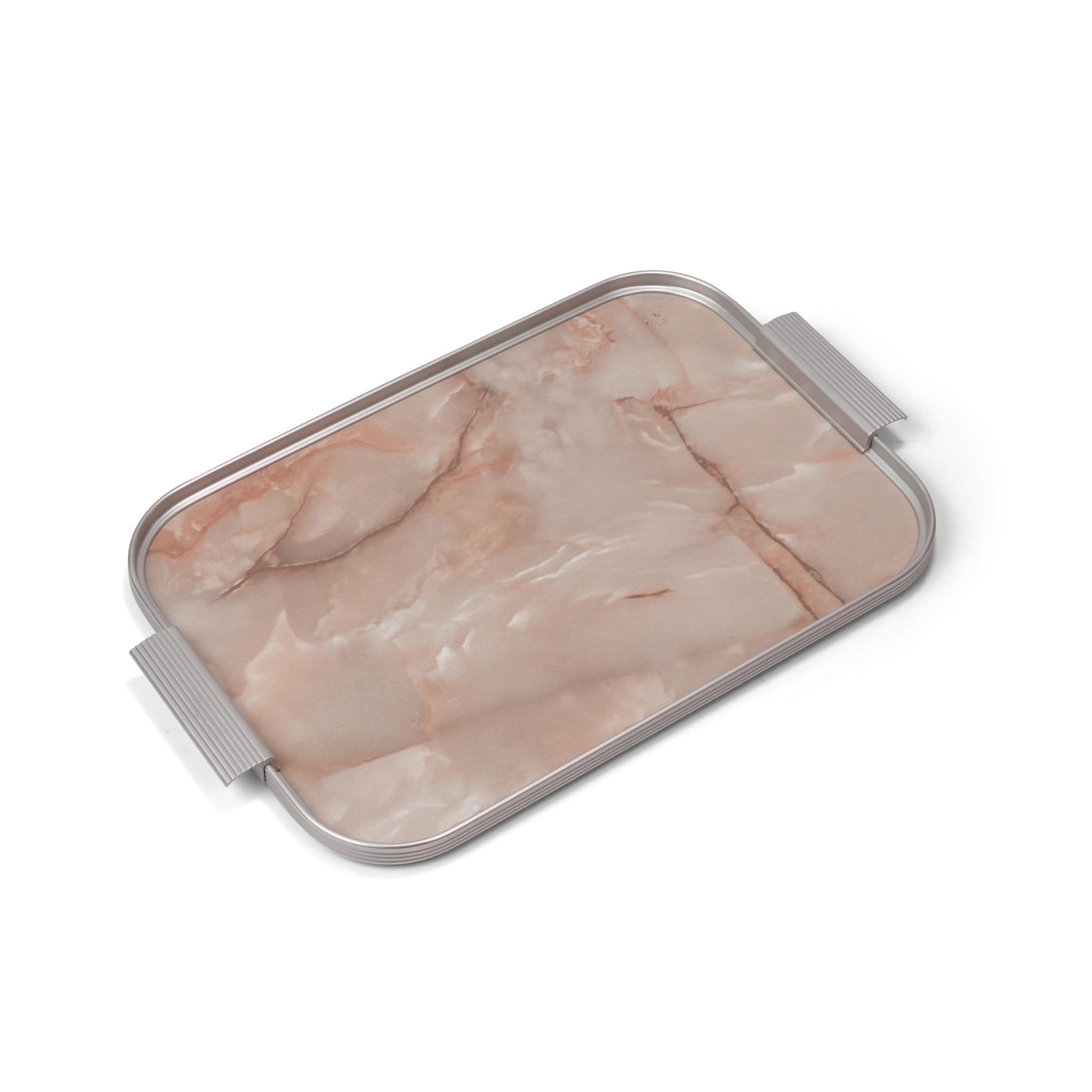 TRAY ONYX / SILVER  MARBLE DESIGN / SMALL SIZE