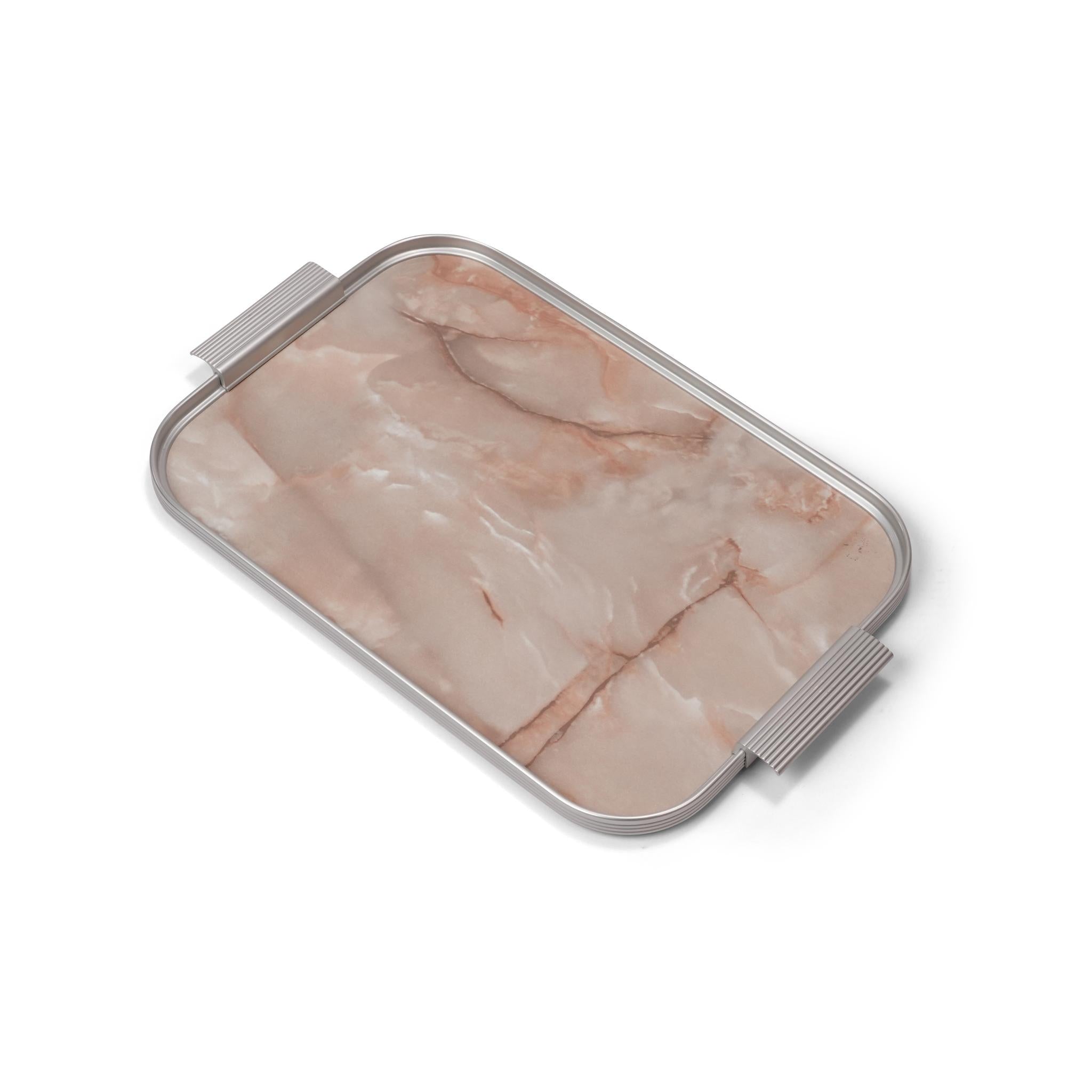 TRAY ONYX / SILVER  MARBLE DESIGN / SMALL SIZE