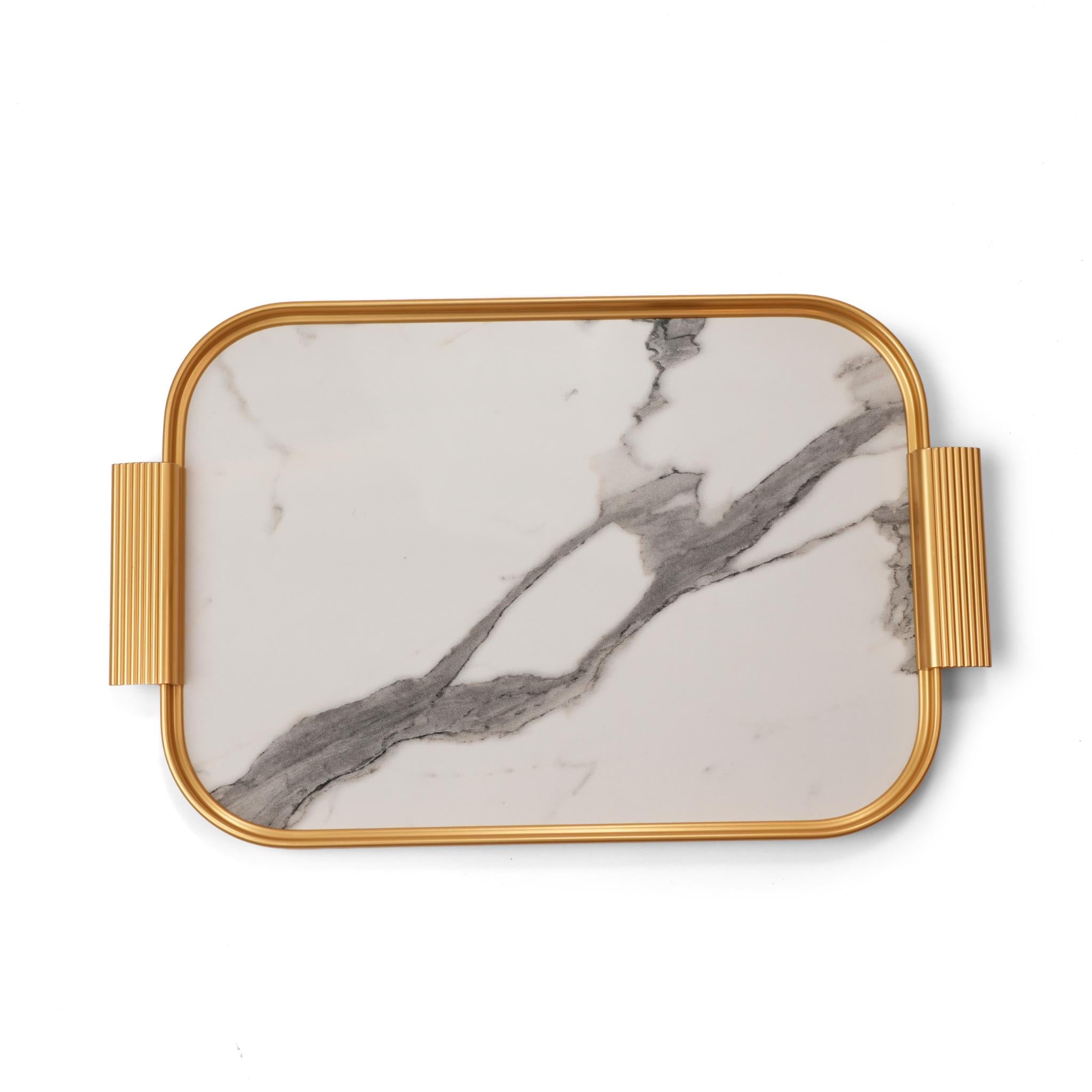 TRAY WHITE MARBLE / GOLD DESIGN / SMALL SIZE