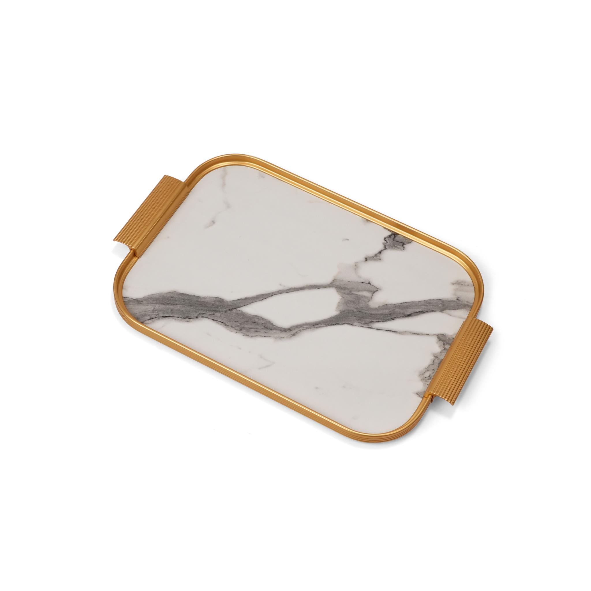 TRAY WHITE MARBLE / GOLD DESIGN / SMALL SIZE