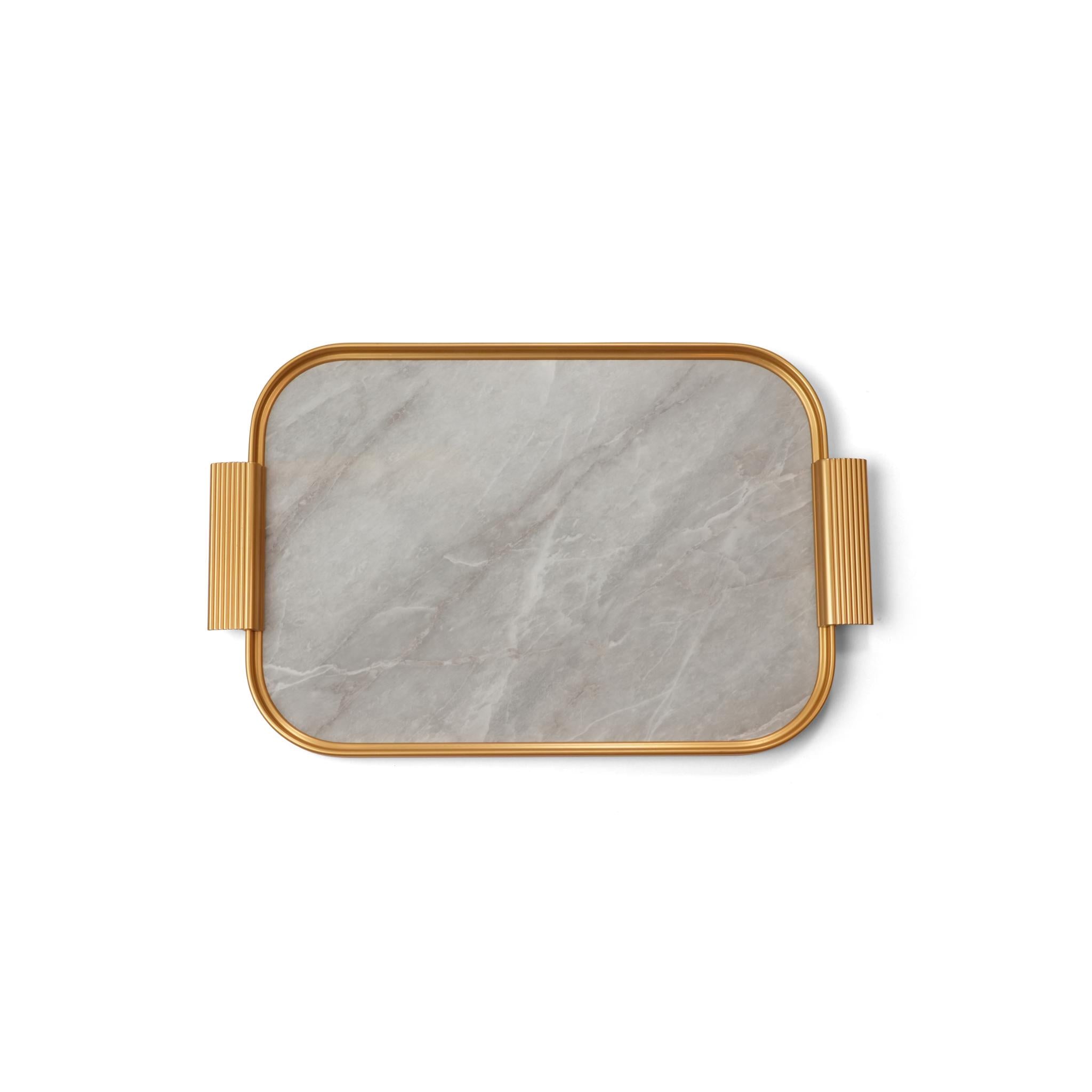 TRAY LIGHT GREY MARBEL / GOLD DESIGN /  SMALL SIZE
