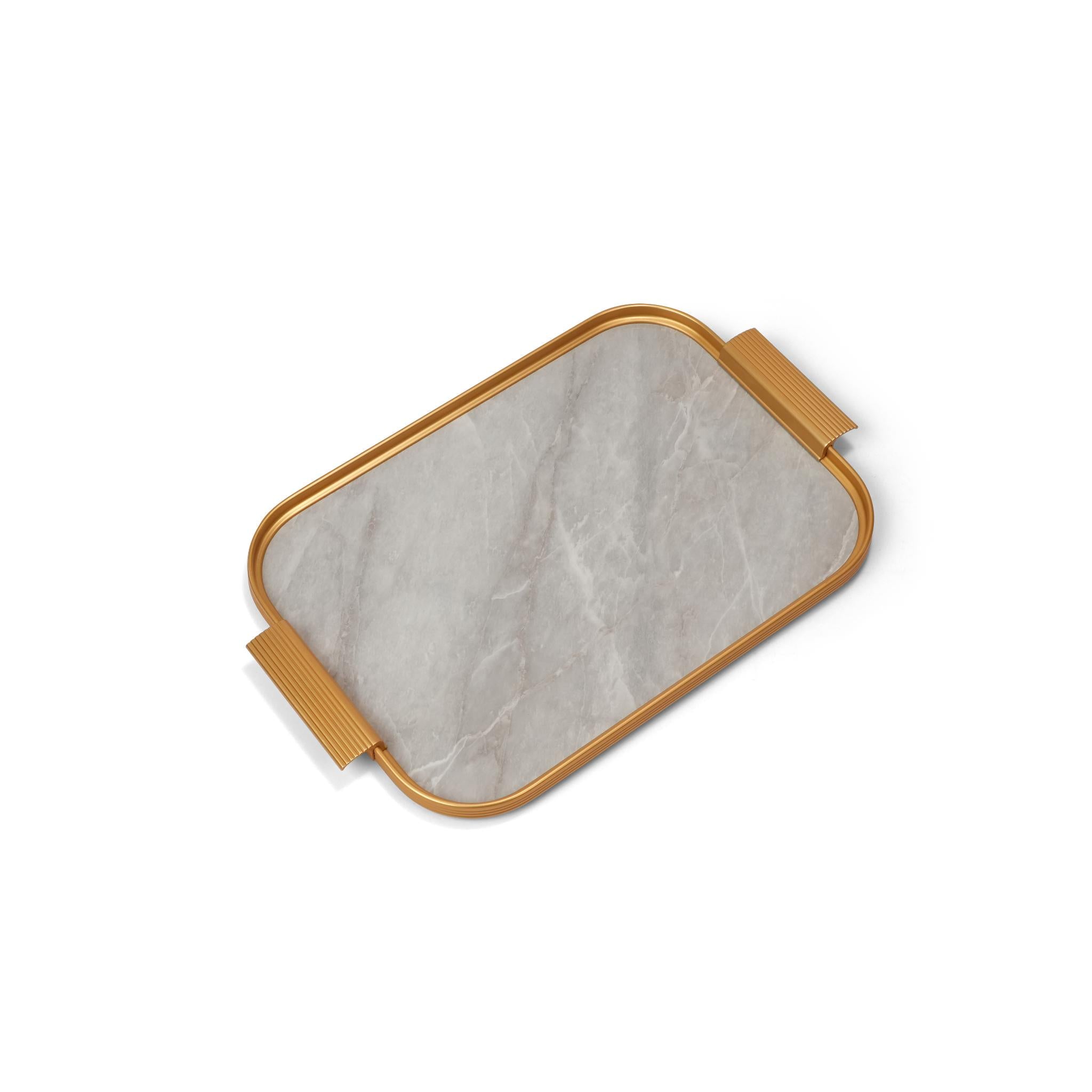TRAY LIGHT GREY MARBEL / GOLD DESIGN /  SMALL SIZE