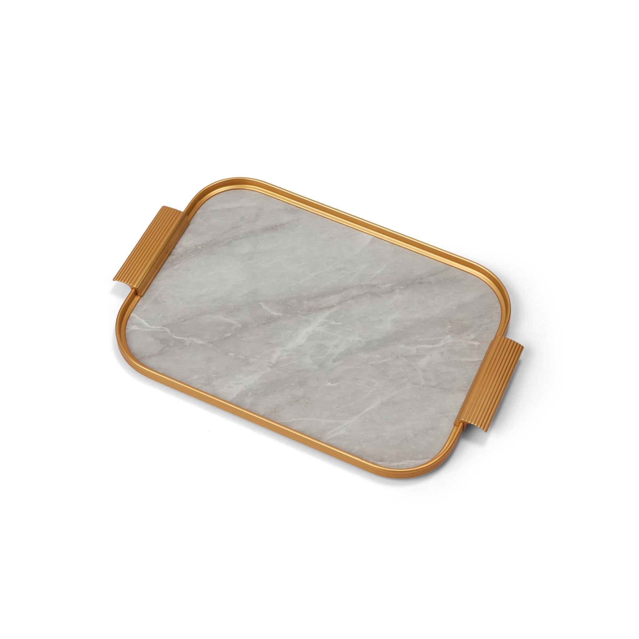 TRAY LIGHT GREY MARBEL / GOLD DESIGN /  SMALL SIZE