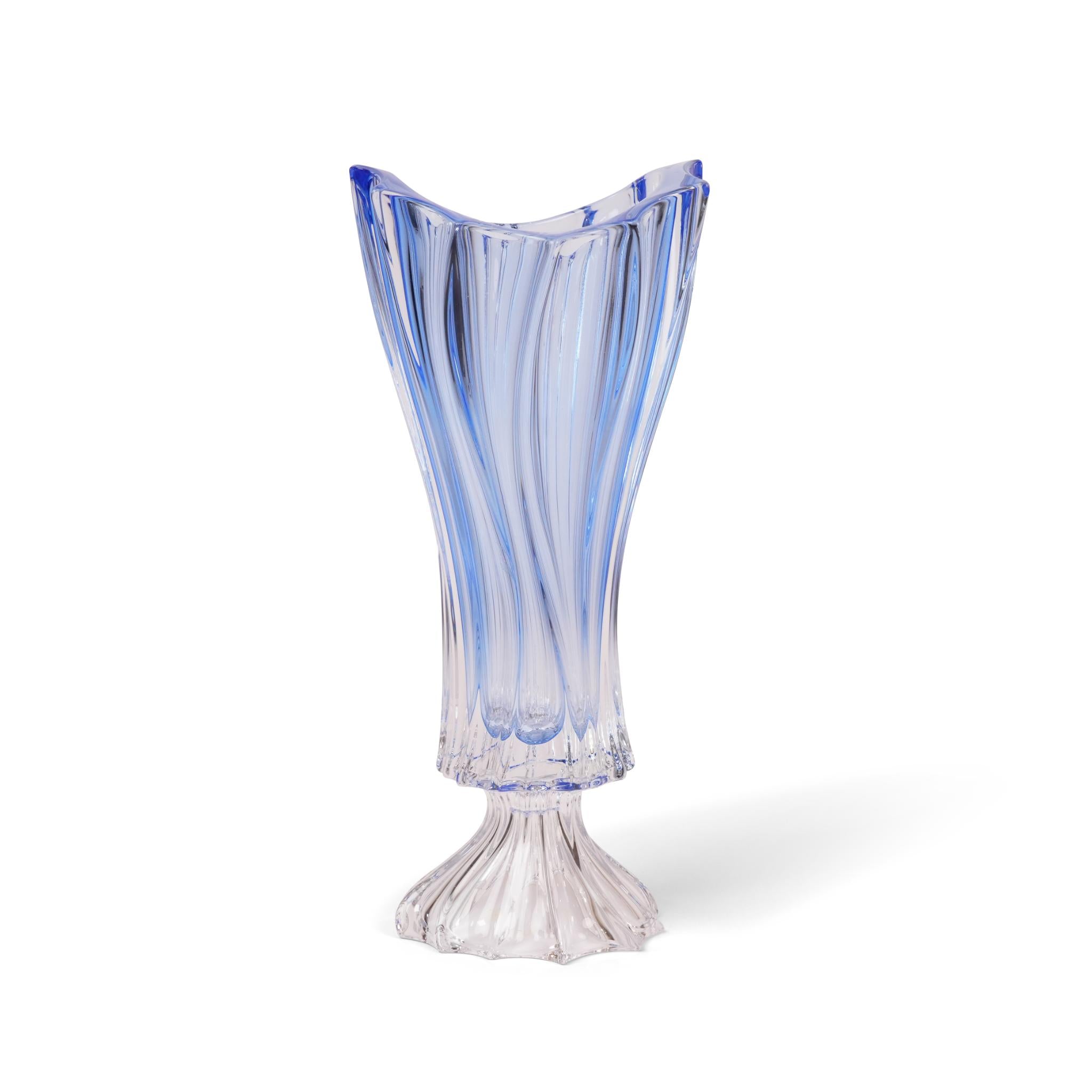 FOOTED  VASE PLANTICA  400  , SPRAYED INSIDE   ( BLUE )