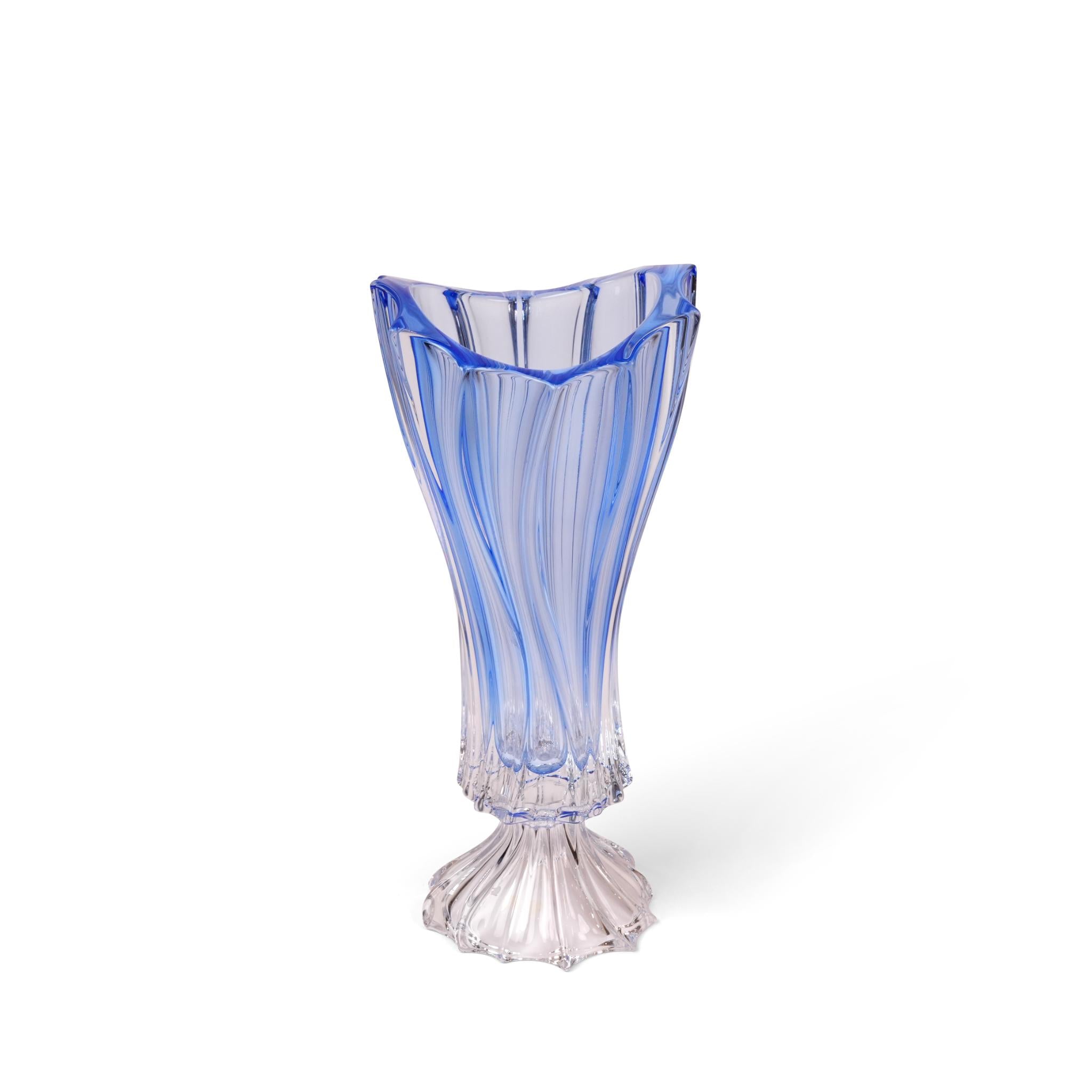 FOOTED  VASE PLANTICA  400  , SPRAYED INSIDE   ( BLUE )
