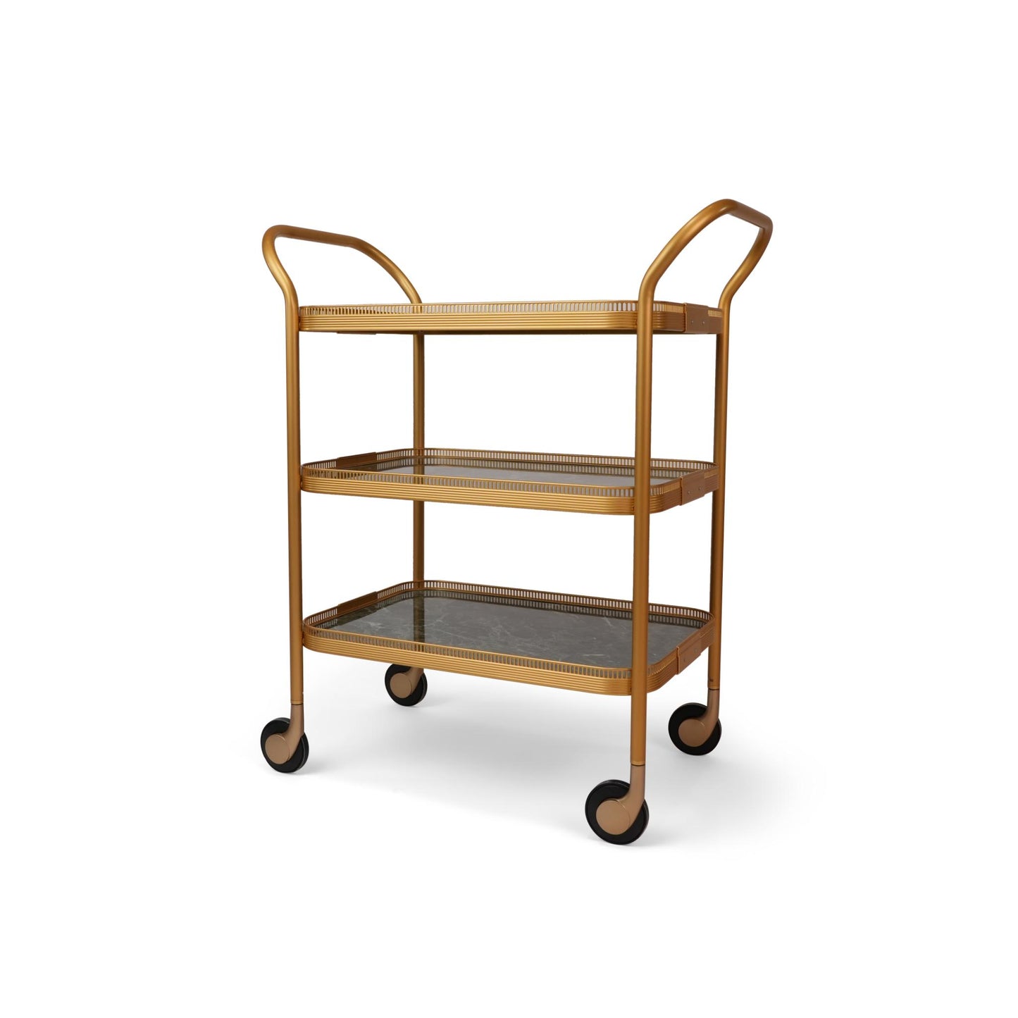 KAYMET GALLERY TROLLEY  GREEN MARBLE / GOLD 3 LAYERS