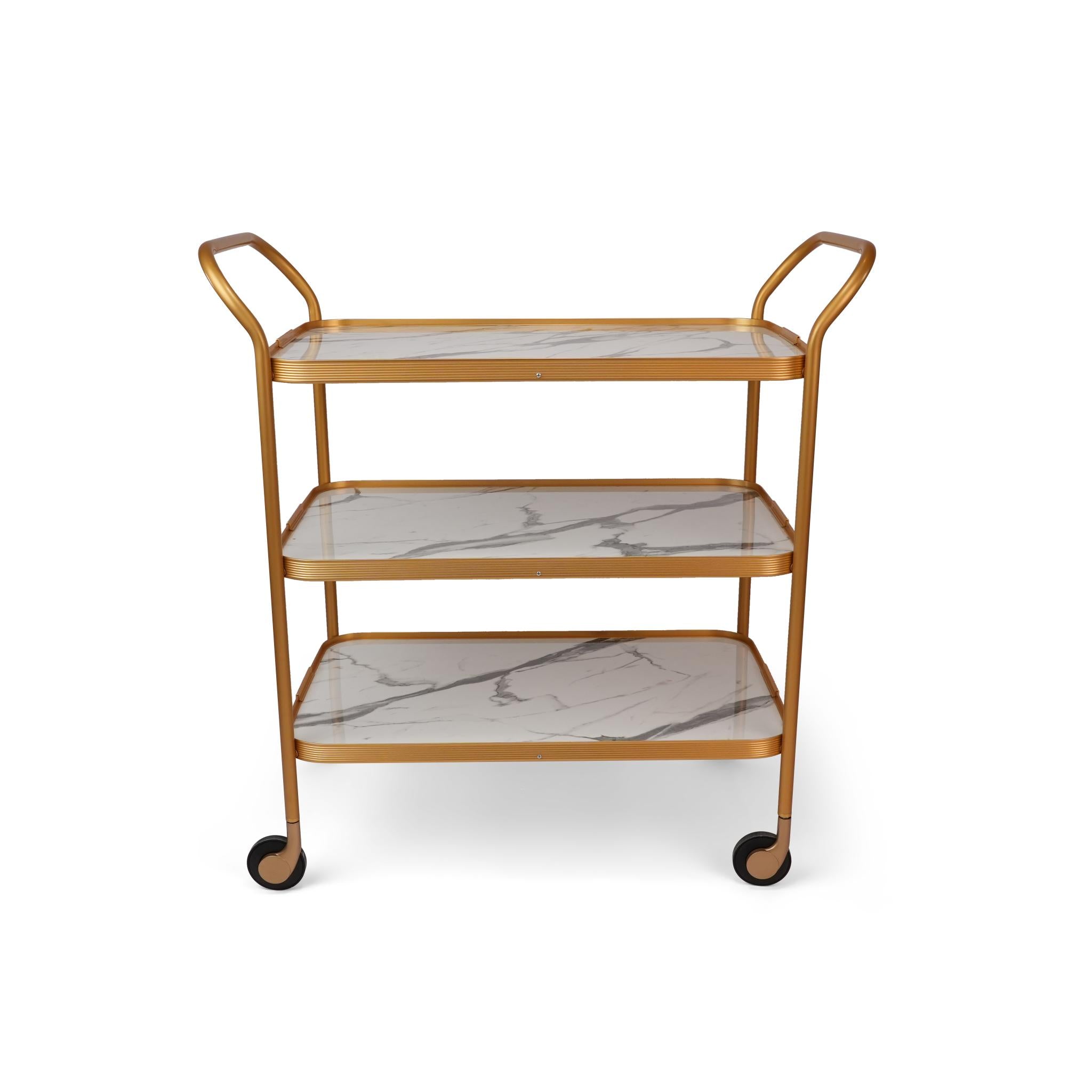 EXTRA LARGE  KAYMET  GALLERY TROLLEY  WHITE MARBLE / GOLD 3 LAYERS
