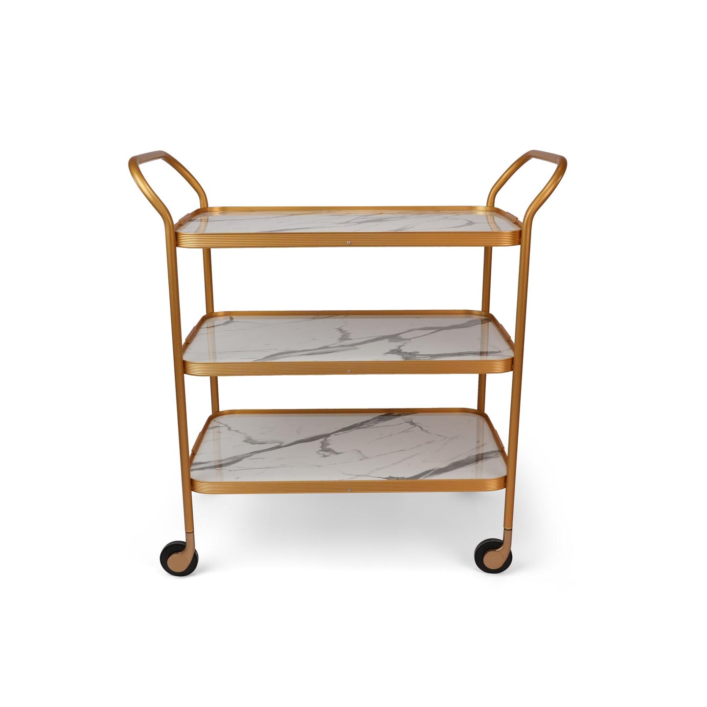 EXTRA LARGE  KAYMET  GALLERY TROLLEY  WHITE MARBLE / GOLD 3 LAYERS