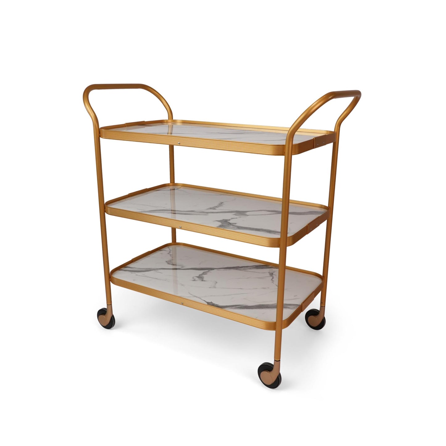EXTRA LARGE  KAYMET  GALLERY TROLLEY  WHITE MARBLE / GOLD 3 LAYERS