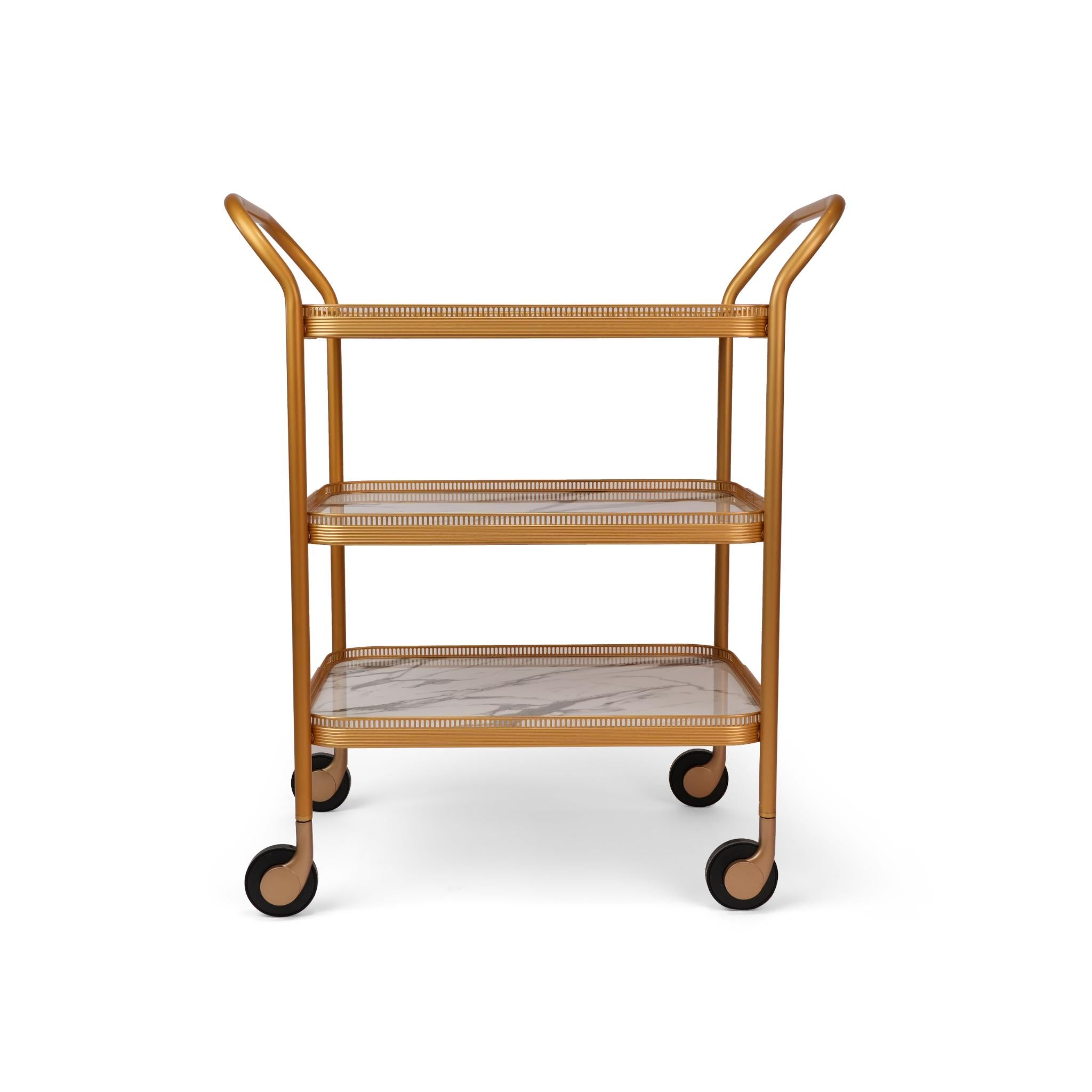 KAYMET GALLERY TROLLY  ,  WHITE MARBEL / GOLD  3 LAYERS